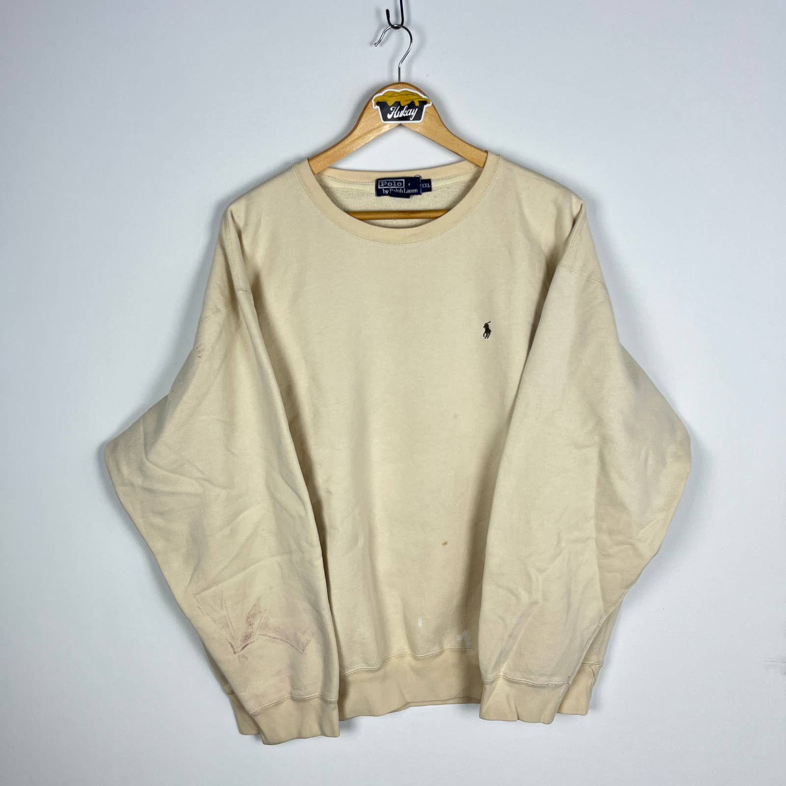 Polo Ralph Lauren × Vintage Vintage 90s Polo Ralph Lauren Cream Sweatshirt XXL Size US XXL / EU 58 / 5 - 1 Thumbnail