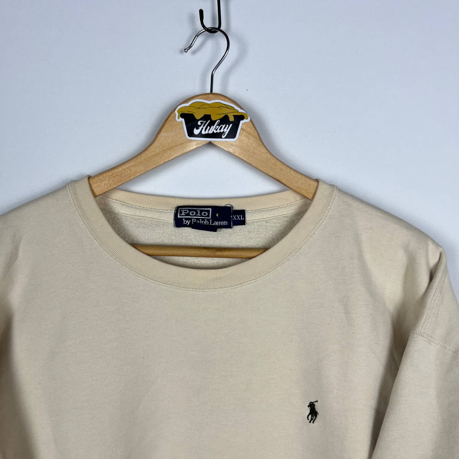 Polo Ralph Lauren × Vintage Vintage 90s Polo Ralph Lauren Cream Sweatshirt XXL Size US XXL / EU 58 / 5 - 8 Thumbnail