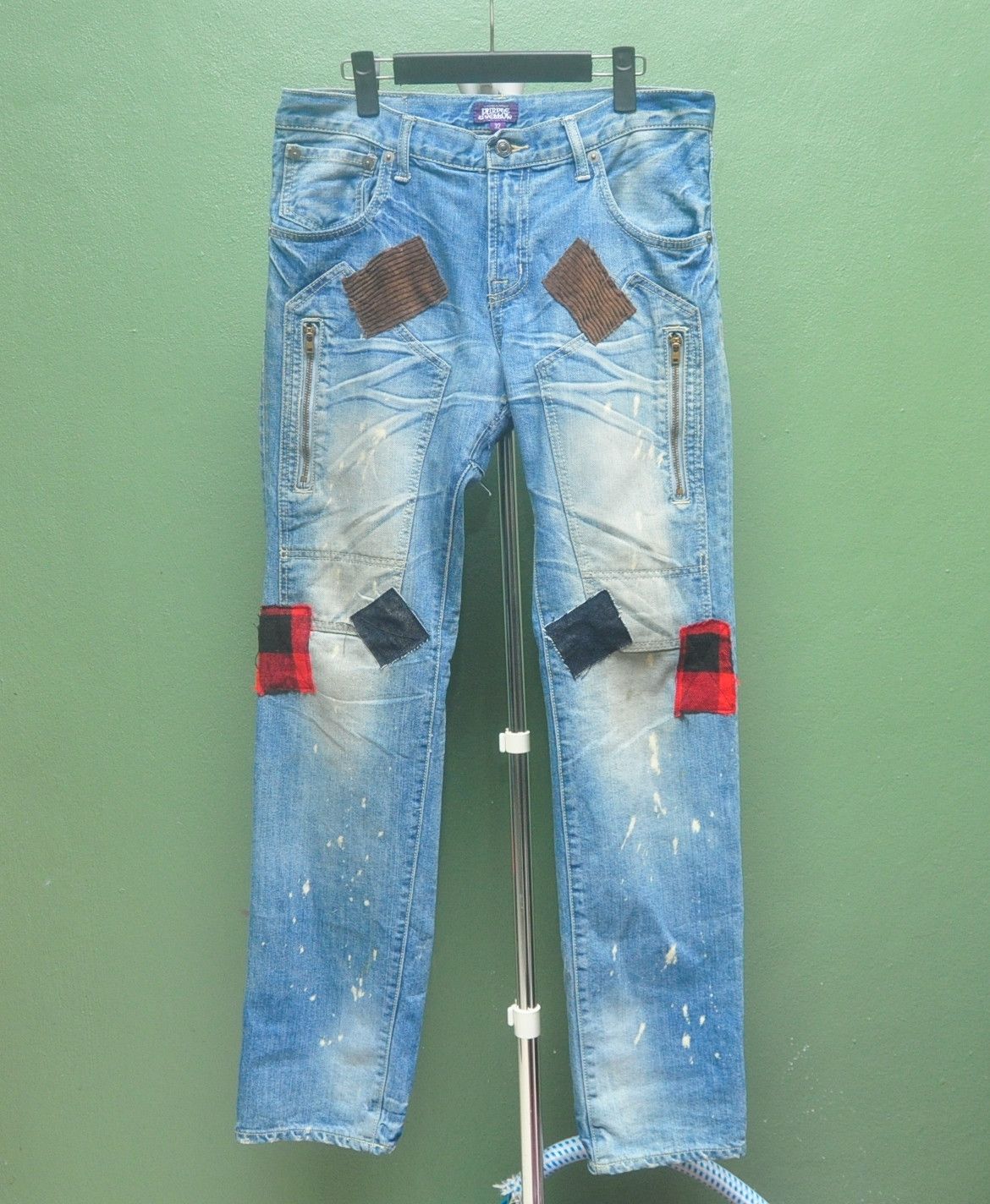 Designer × Japanese Brand Purple & Yellow Patchwork Denim Jeans Travis Scott Style Size US 34 / EU 50 - 1 Thumbnail