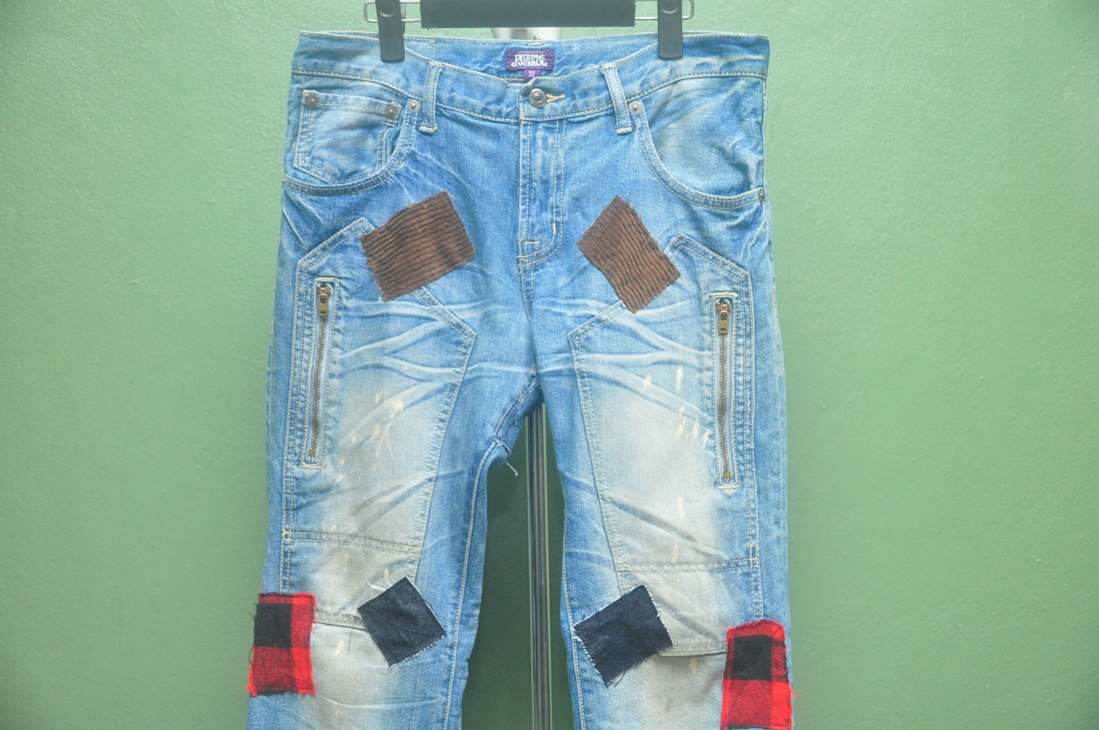 Designer × Japanese Brand Purple & Yellow Patchwork Denim Jeans Travis Scott Style Size US 34 / EU 50 - 3 Thumbnail