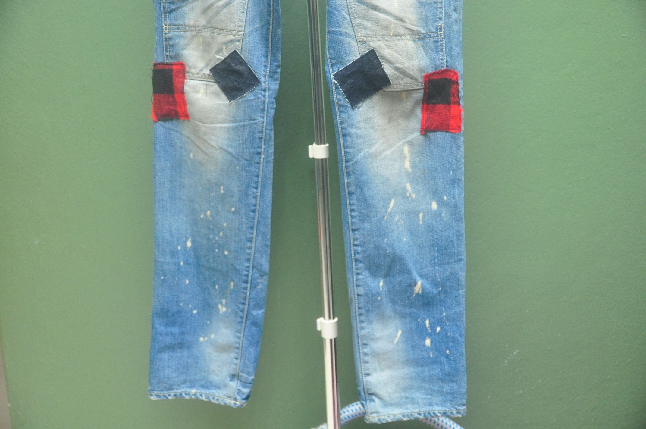Designer × Japanese Brand Purple & Yellow Patchwork Denim Jeans Travis Scott Style Size US 34 / EU 50 - 4 Thumbnail