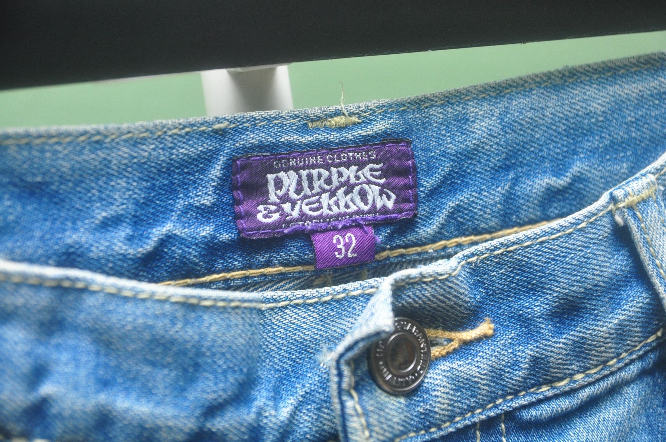 Designer × Japanese Brand Purple & Yellow Patchwork Denim Jeans Travis Scott Style Size US 34 / EU 50 - 6 Thumbnail