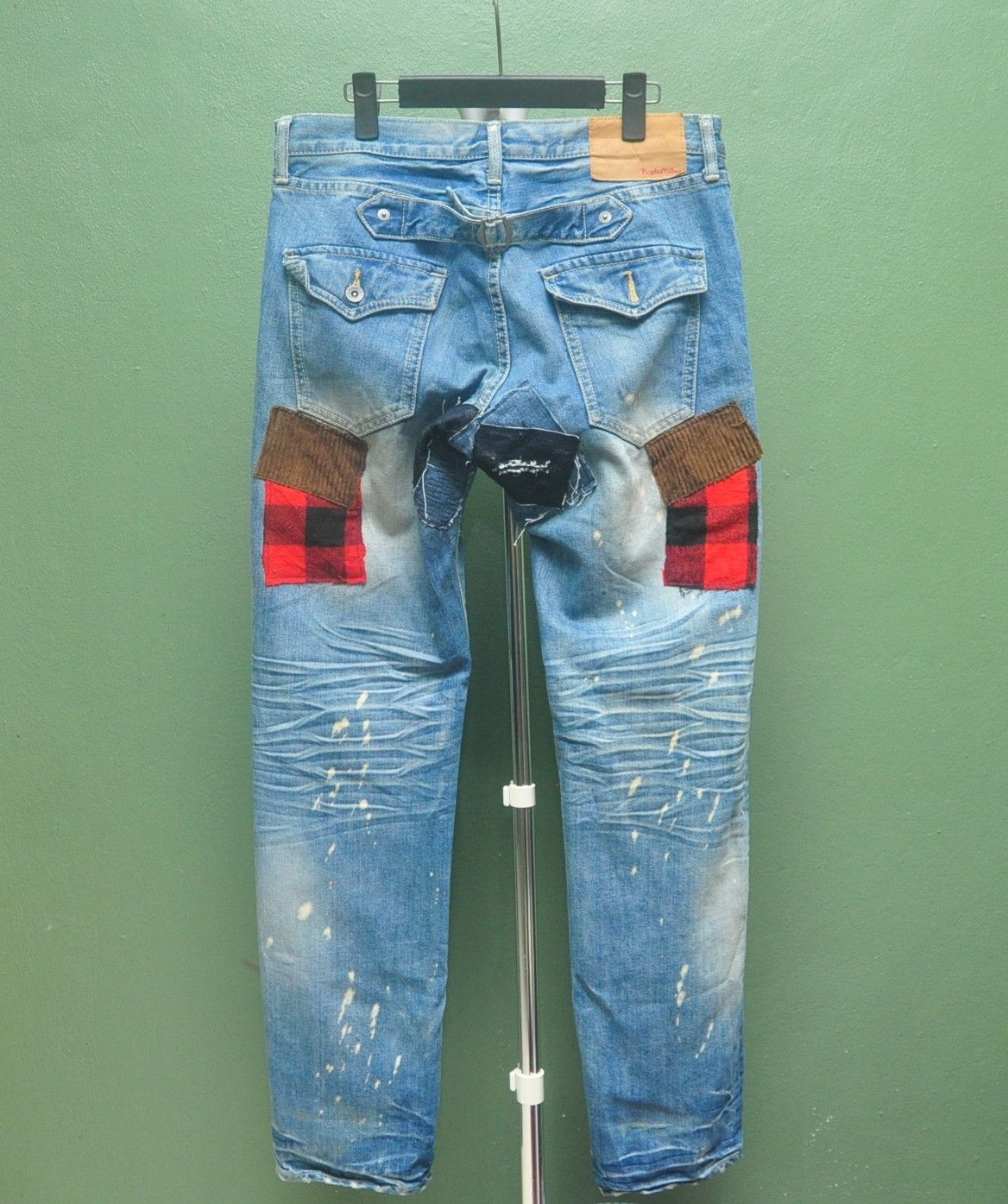 Designer × Japanese Brand Purple & Yellow Patchwork Denim Jeans Travis Scott Style Size US 34 / EU 50 - 2 Thumbnail