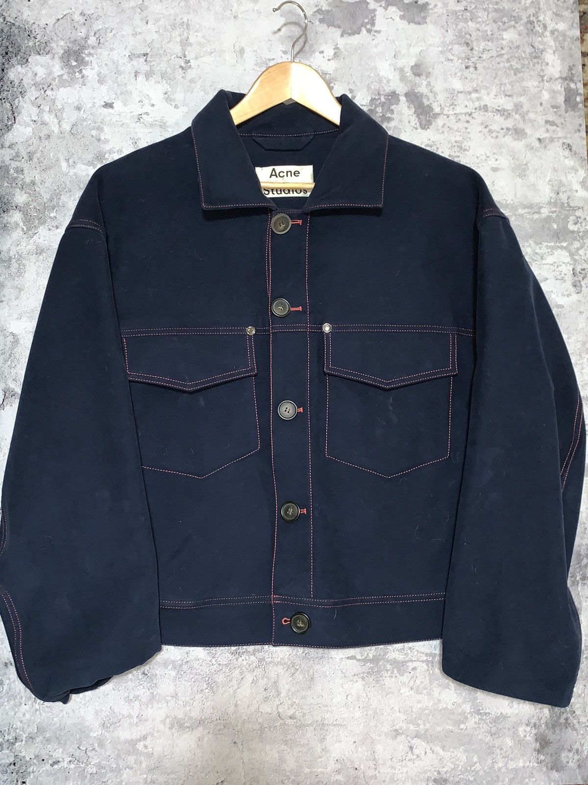 image of Grail Acne Studios Suede Dagnite Stitch Trucker Jacket, Men's (Size Large)