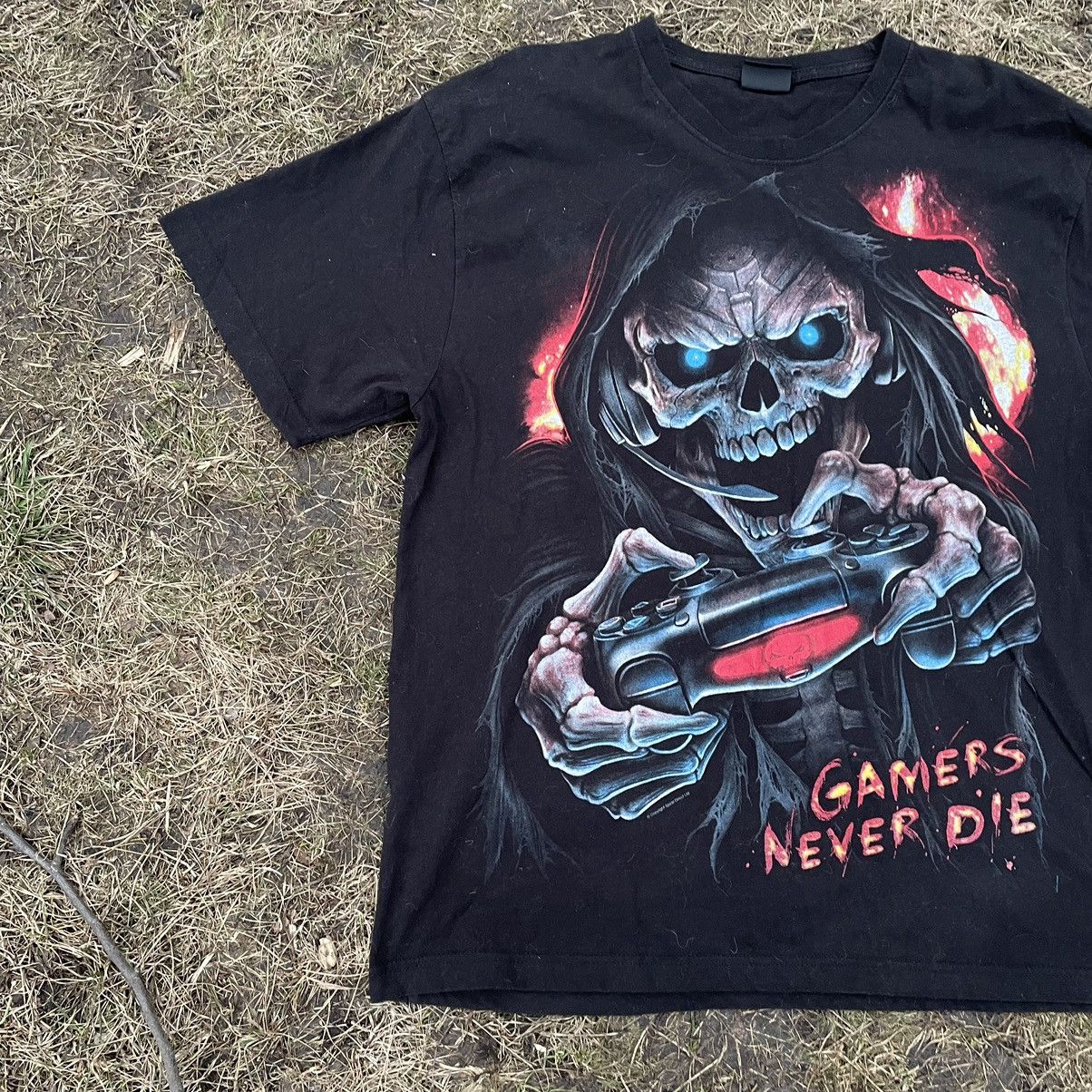Vintage Vintage 90s Skull Graphic Tee Gamer Dark Horror Skate XL Size US XL / EU 56 / 4 - 4 Thumbnail