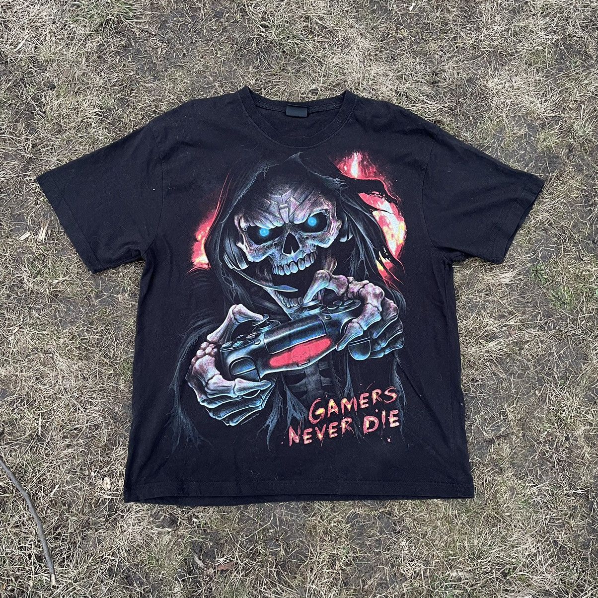 Vintage Vintage 90s Skull Graphic Tee Gamer Dark Horror Skate XL Size US XL / EU 56 / 4 - 2 Thumbnail