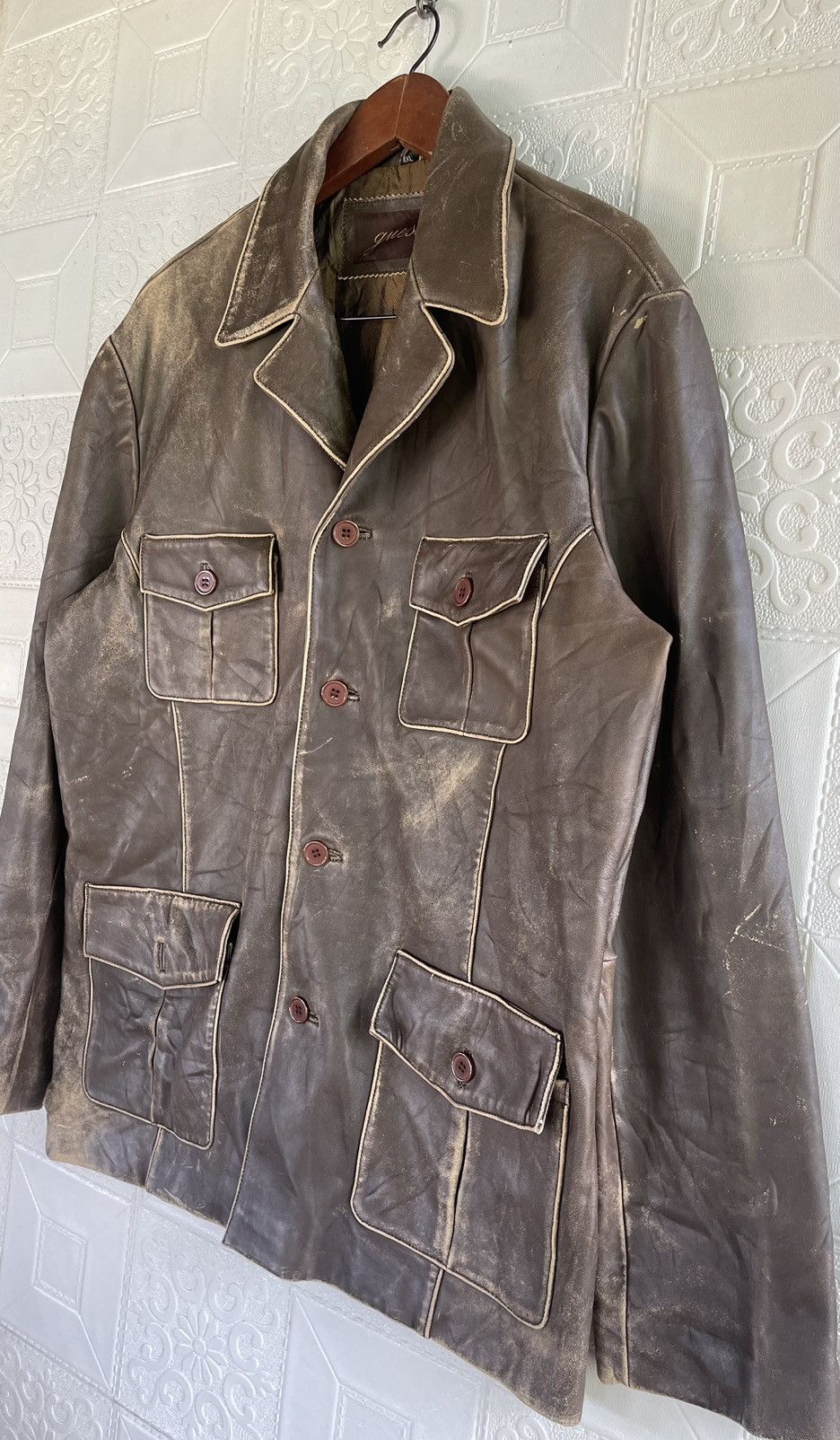 Guess Vintage 90s Guess Brown Leather Jacket – Distressed Casual Size US M / EU 48-50 / 2 - 6 Thumbnail