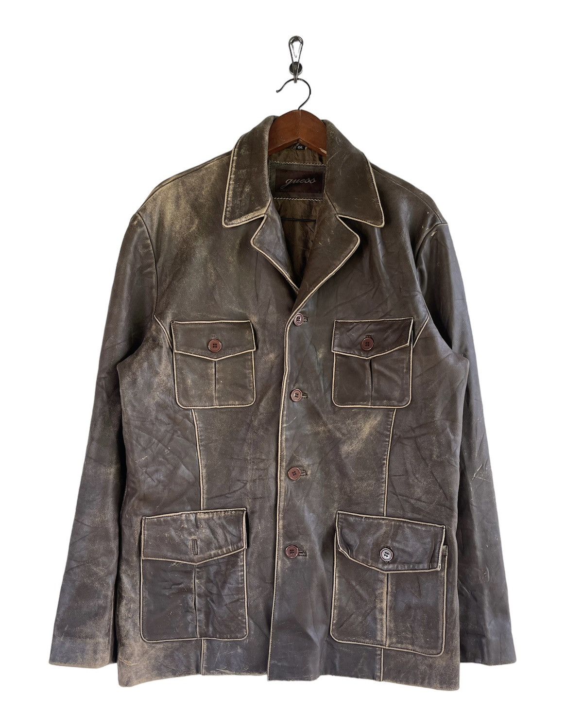 Vintage 90s Guess Brown Leather Jacket – Distressed Casual