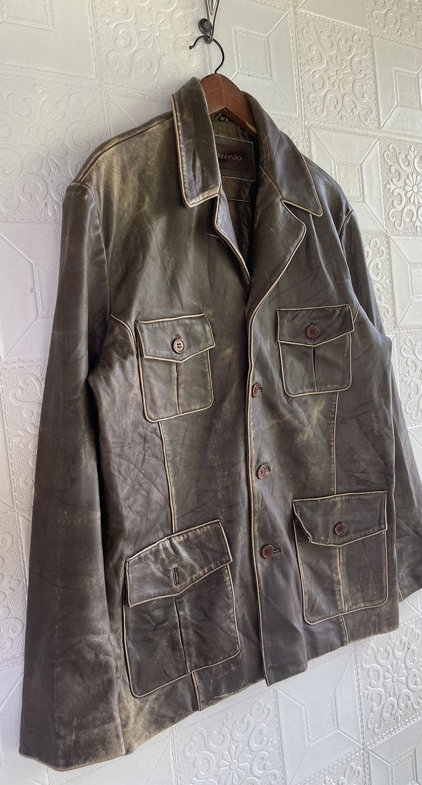Guess Vintage 90s Guess Brown Leather Jacket – Distressed Casual Size US M / EU 48-50 / 2 - 5 Thumbnail