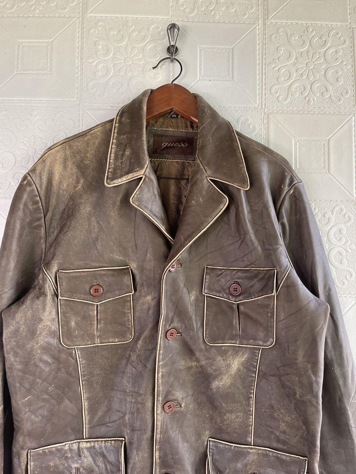 Guess Vintage 90s Guess Brown Leather Jacket – Distressed Casual Size US M / EU 48-50 / 2 - 4 Thumbnail
