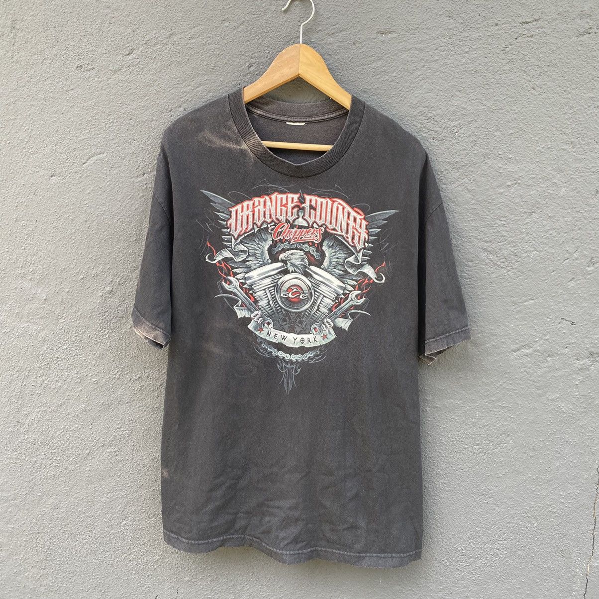 image of Thrashed Faded Vintage Orange County Choppers Oversized Tee in Black, Men's (Size XL)