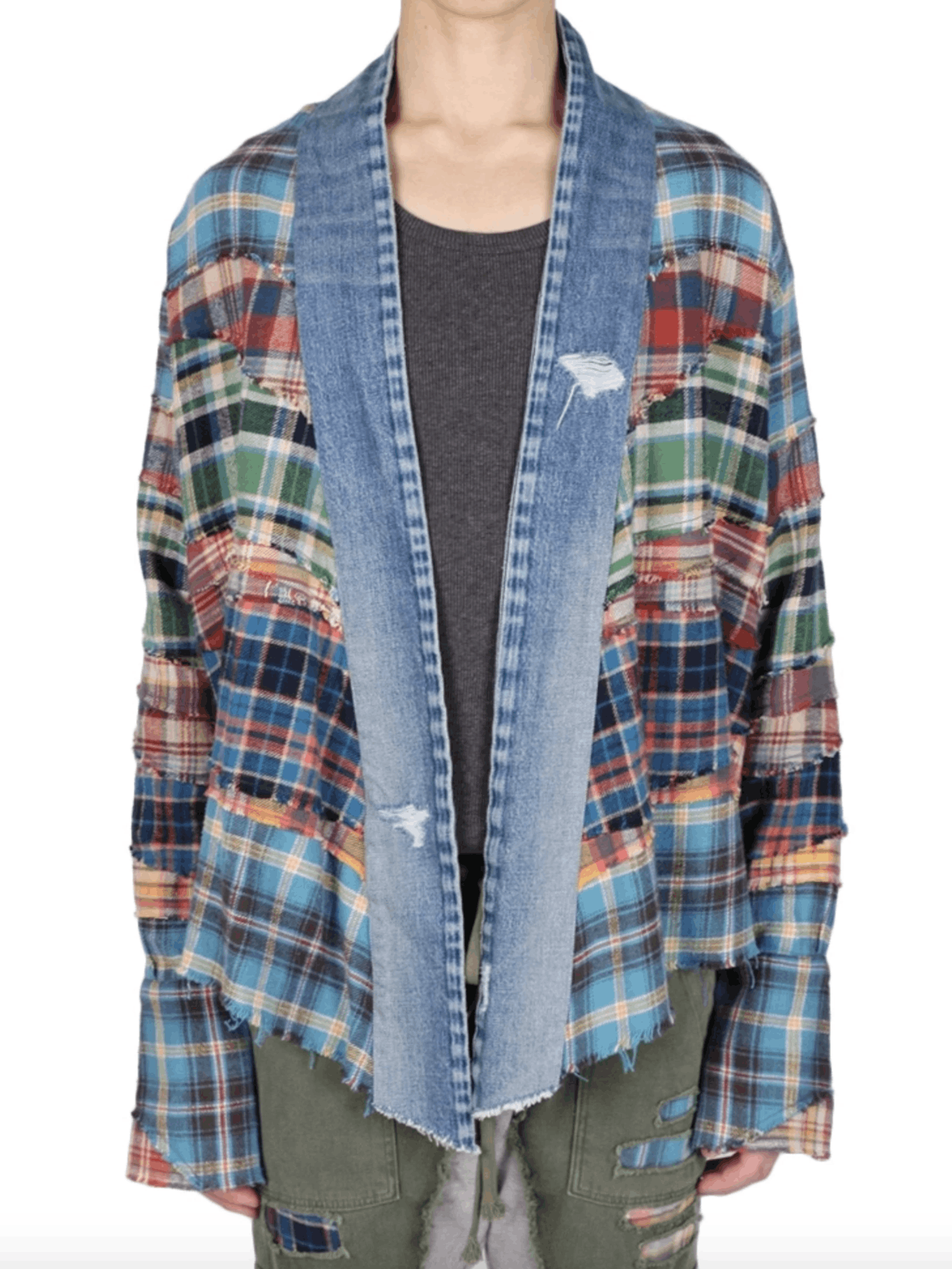 image of Ss2020 NWT Greg Laurent Mix Flannel Studio Kimono Jacket, Men's (Size Small)