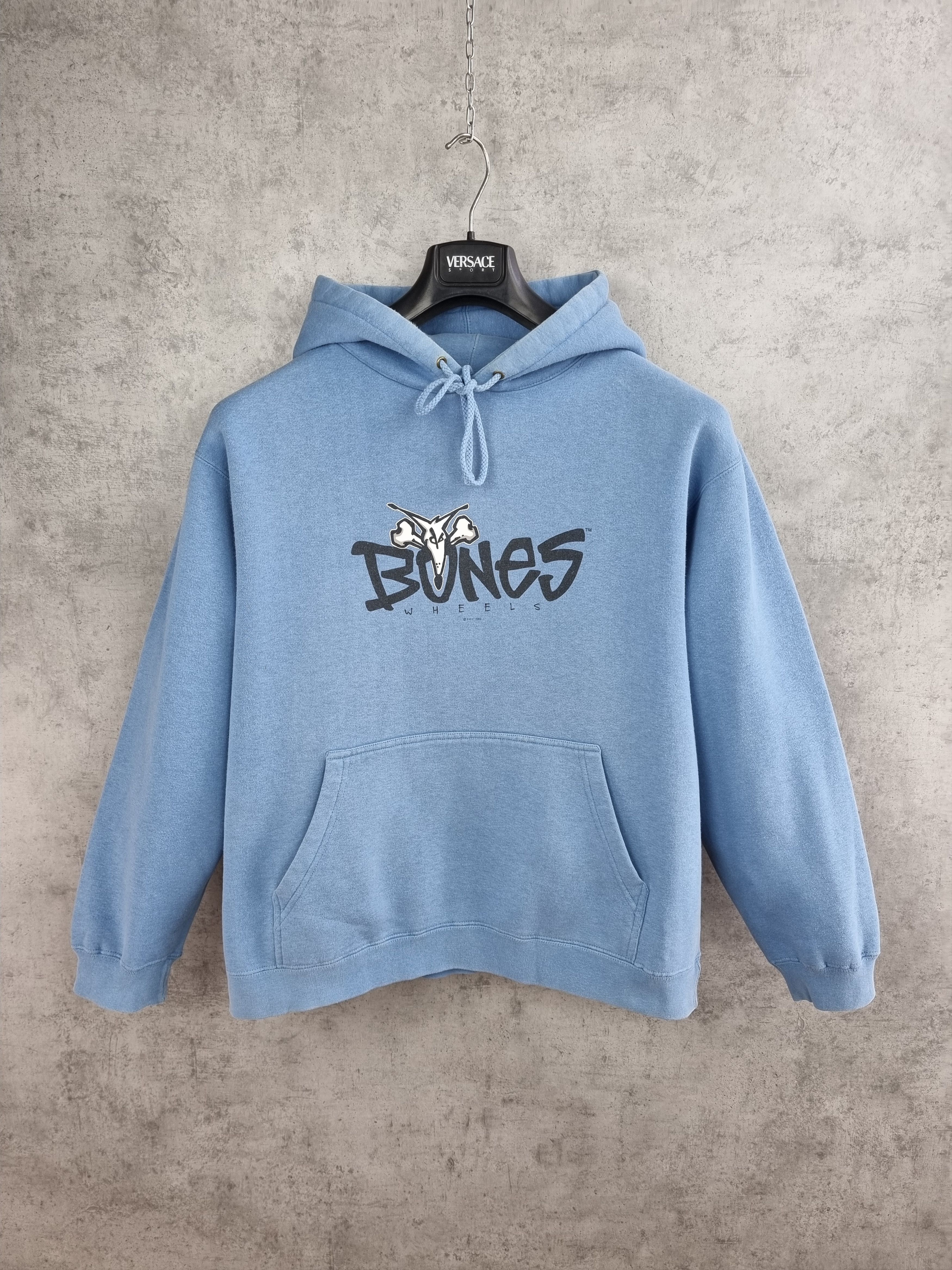 90s Skate One Bones Baby blue Skateboard Hoodie