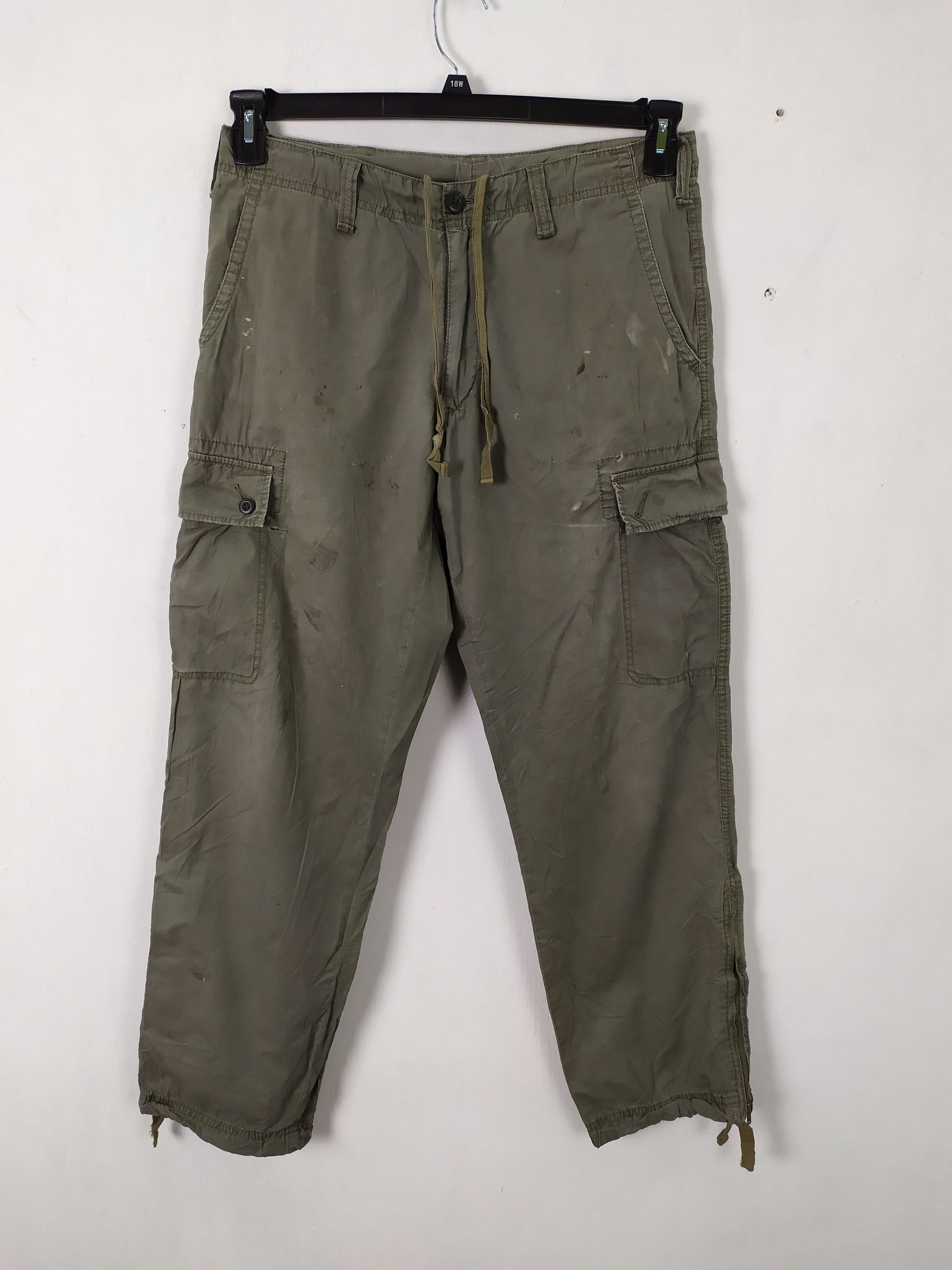 image of Vintage Green Faded Cargo Pants / Zipper Open Leg in Faded Green, Men's (Size 32)