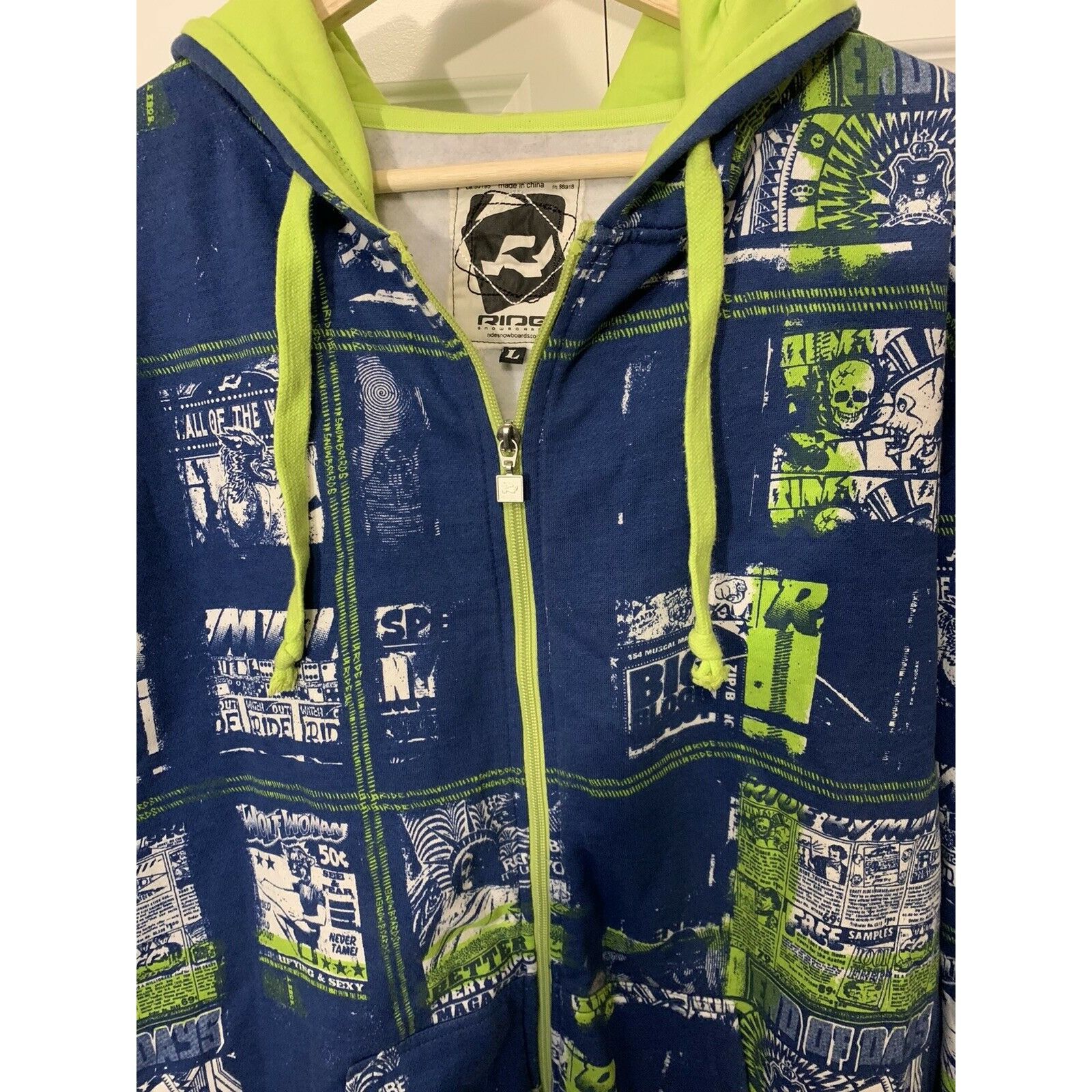 RIDE SNOWBOARDS Men’s Sz L Ski Snow Jacket Coat Blue Green W