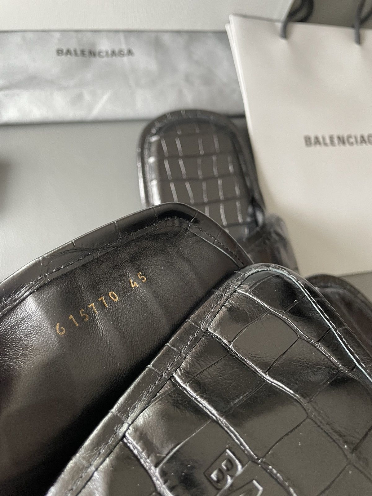 Balenciaga Rare New Super Runway Croc Embossed Leather Slides Shoes Size US 13 / EU 46 - 7 Thumbnail