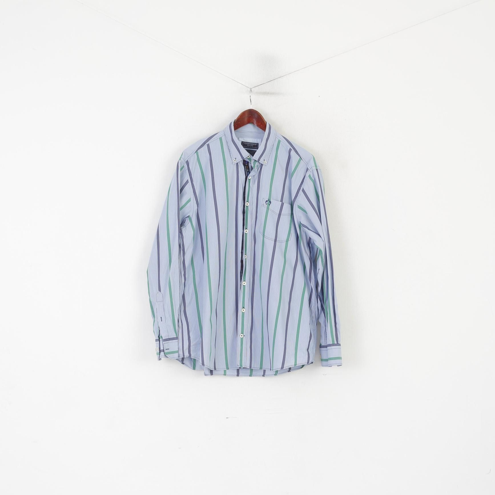 Vintage Claudio Campione Men XL Casual Shirt Blue Cotton 8097 Size US XL / EU 56 / 4 - 2 Thumbnail