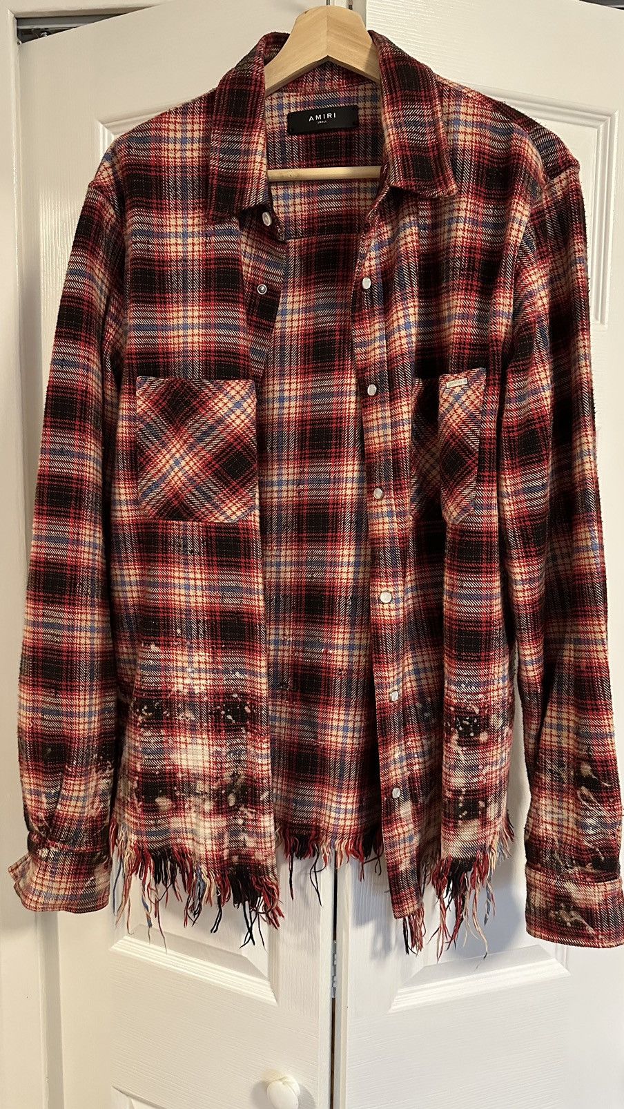 Image of Amiri Distressed Flannel in Red, Men's (Size Small)