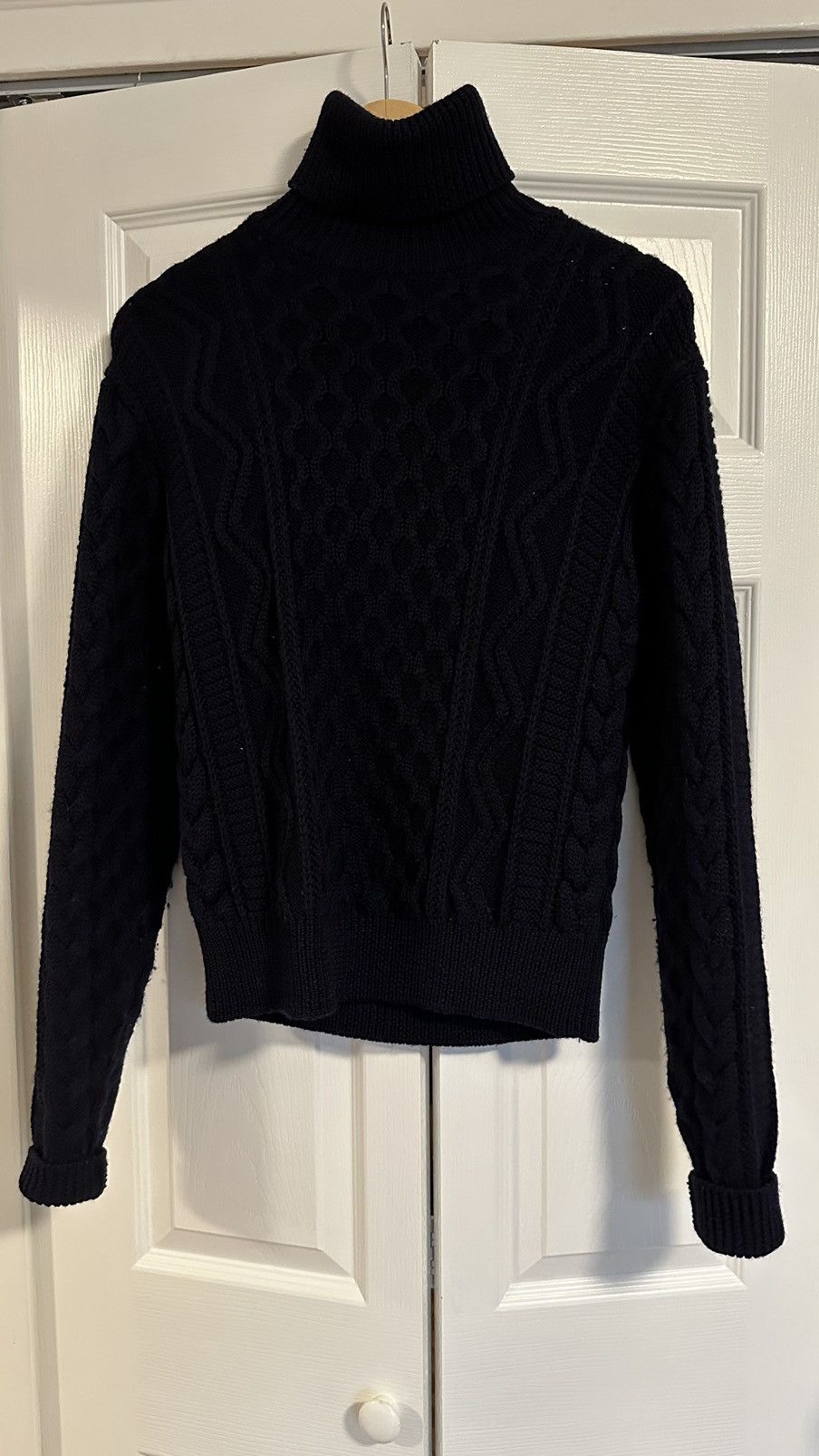 image of Saint Laurent Paris Cable Knit Turtleneck in Navy, Men's (Size Small)