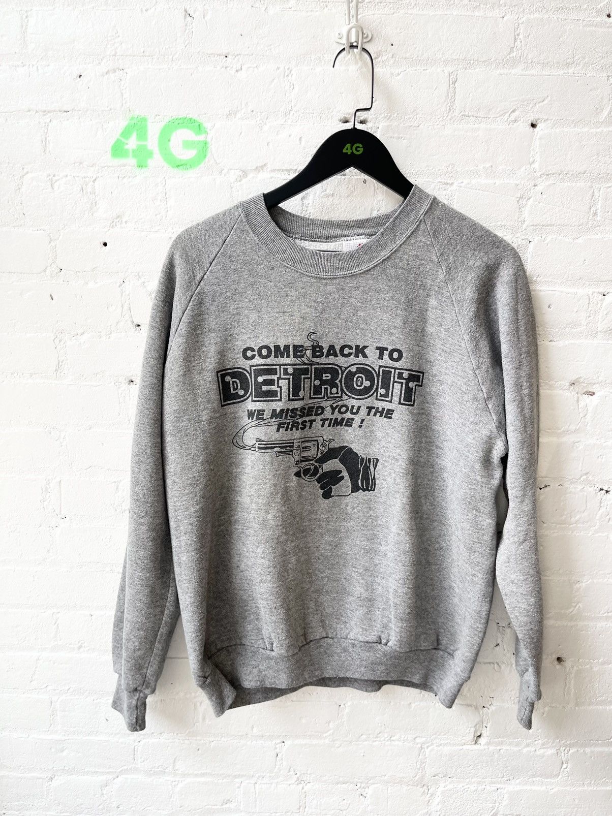 image of Vintage 90's Gun Shot Glock Bullet Holes Detroit Sweater 4G in Grey, Men's (Size XL)