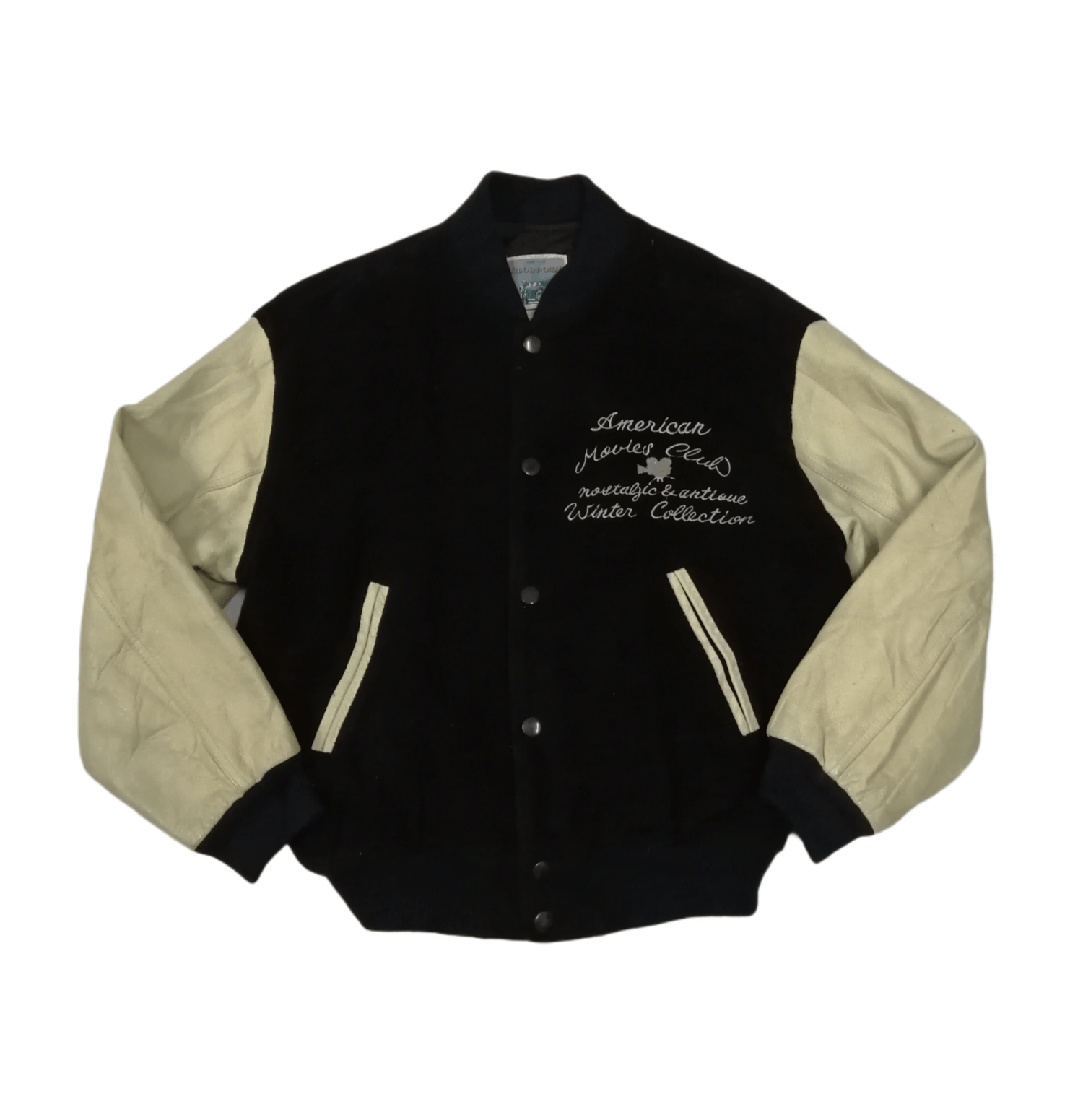 Vintage Vintage American Movies Club Wool Leather Varsity Jacket Size US M / EU 48-50 / 2 - 2 Thumbnail