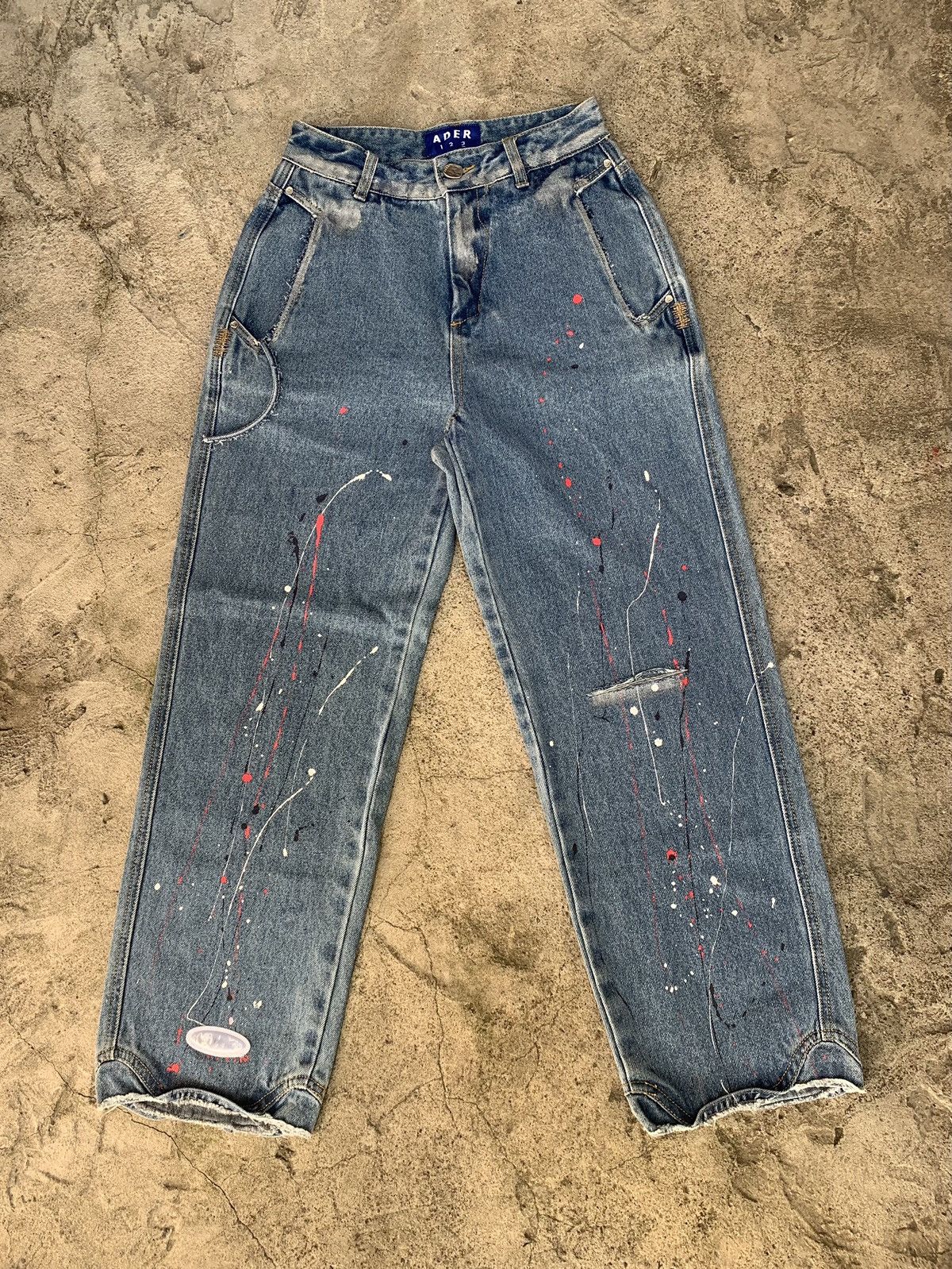 image of S/s 2020 Ader Error: Splattered Paint Distressed Denim Pants, Women's (Size 24)