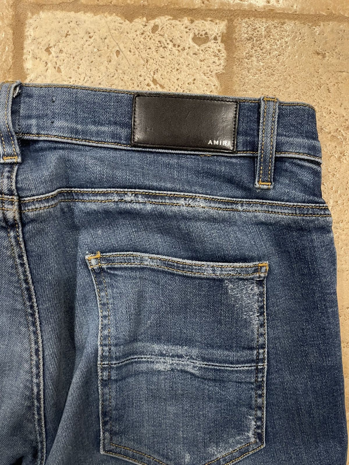 Amiri Mike Amiri OG 2016 MX1 Blue Denim Leather Inserts Jeans Size US 33 - 9 Thumbnail