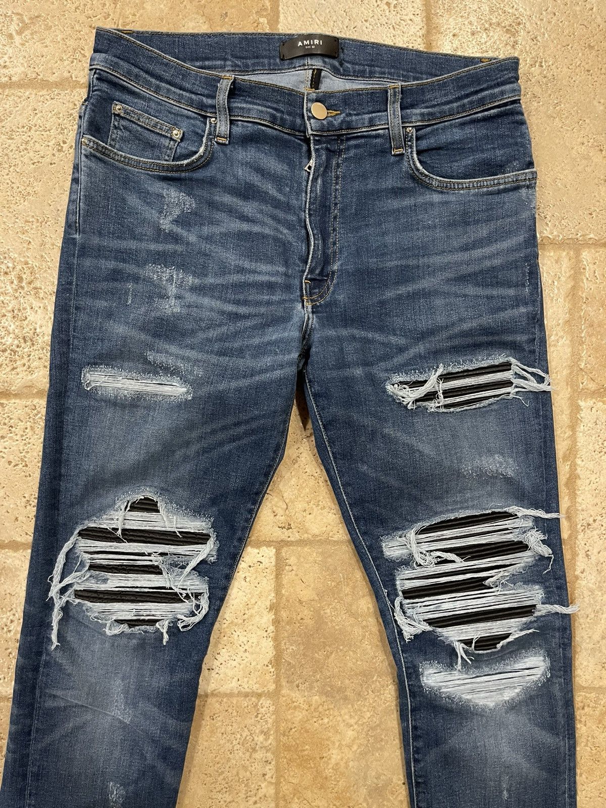 Amiri Mike Amiri OG 2016 MX1 Blue Denim Leather Inserts Jeans Size US 33 - 3 Thumbnail