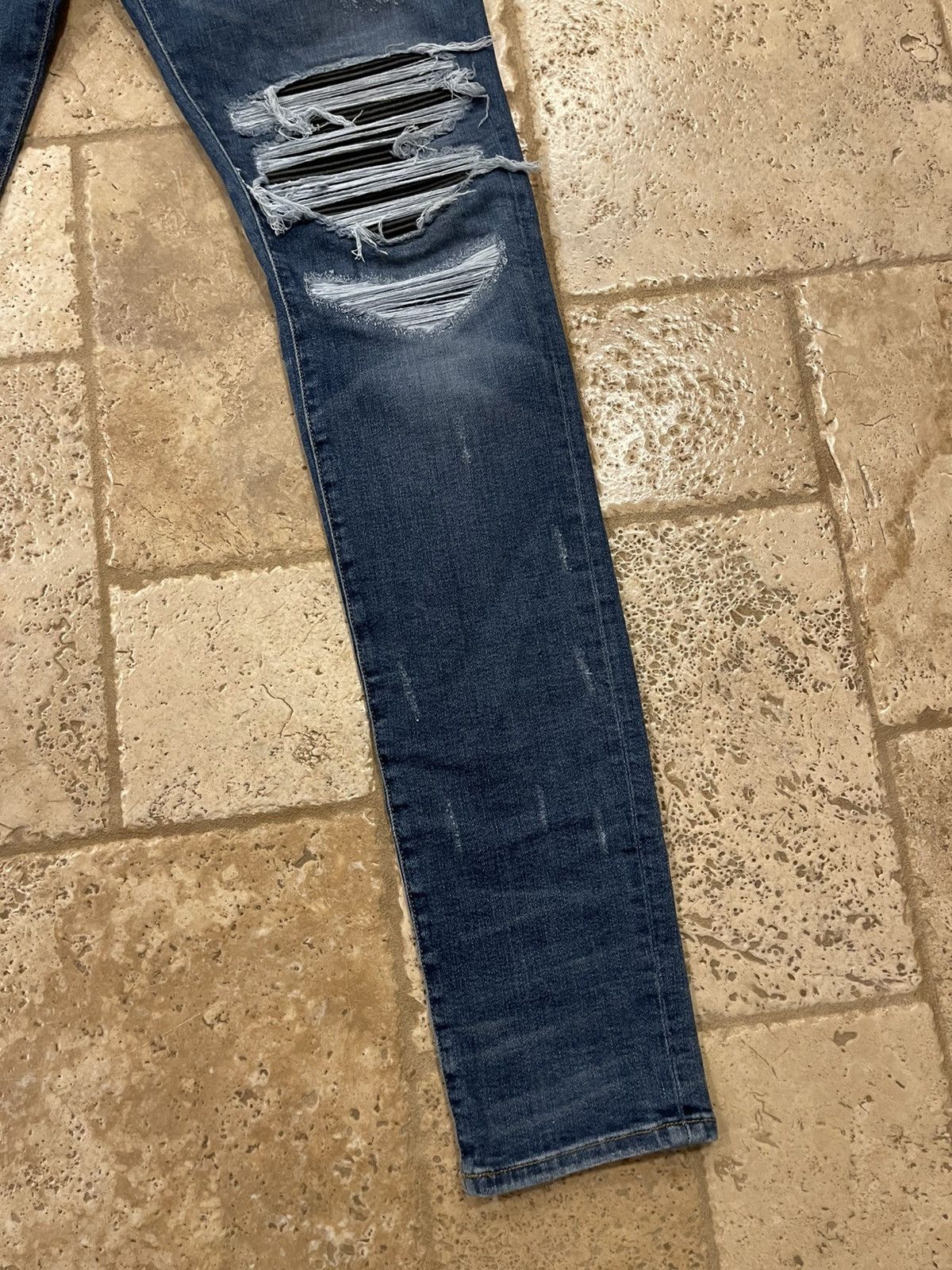 Amiri Mike Amiri OG 2016 MX1 Blue Denim Leather Inserts Jeans Size US 33 - 6 Thumbnail