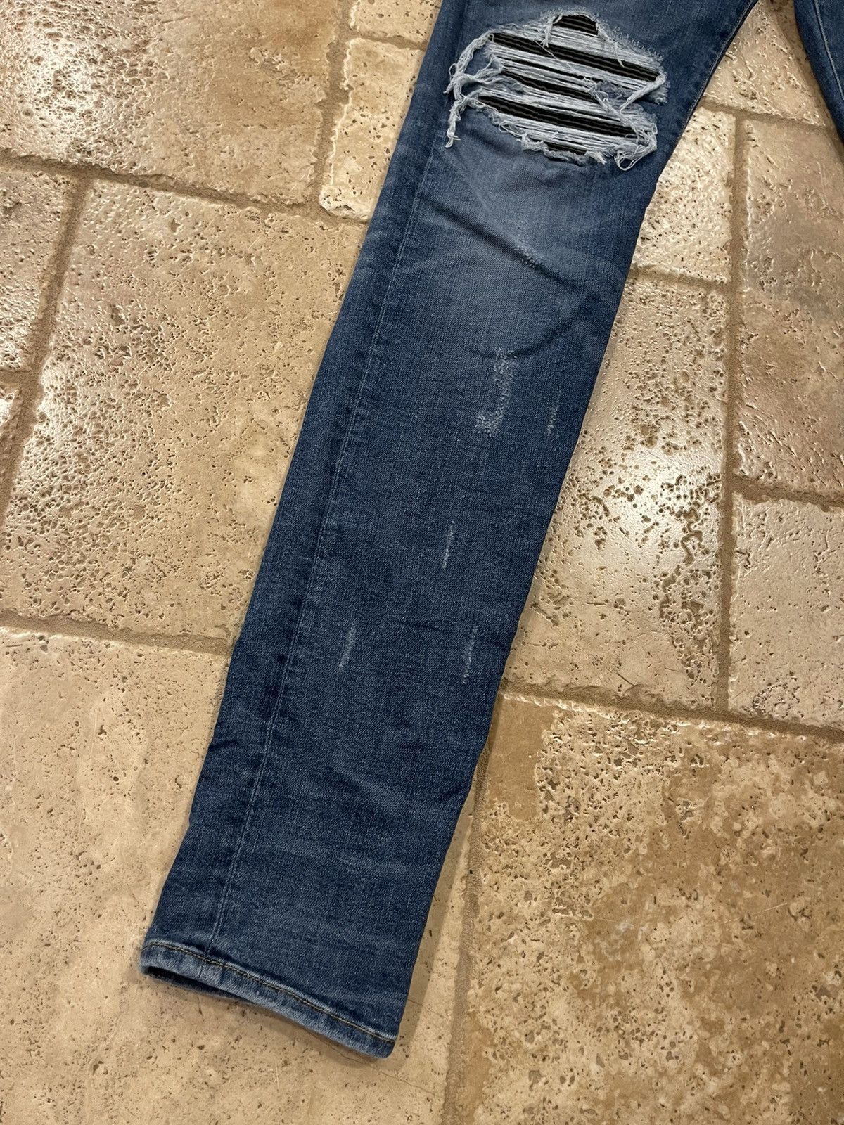 Amiri Mike Amiri OG 2016 MX1 Blue Denim Leather Inserts Jeans Size US 33 - 7 Thumbnail
