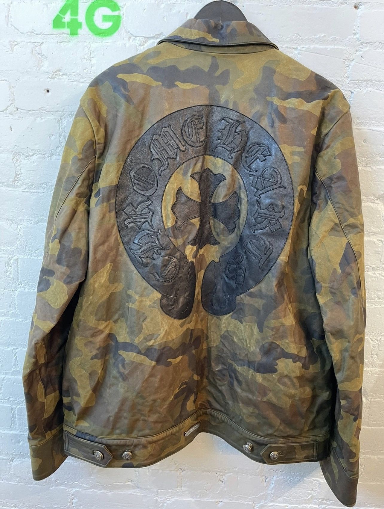 image of Chrome Hearts Leather Camo Cross Patch Huge Horseshoe Jacket, Men's (Size 2XL)