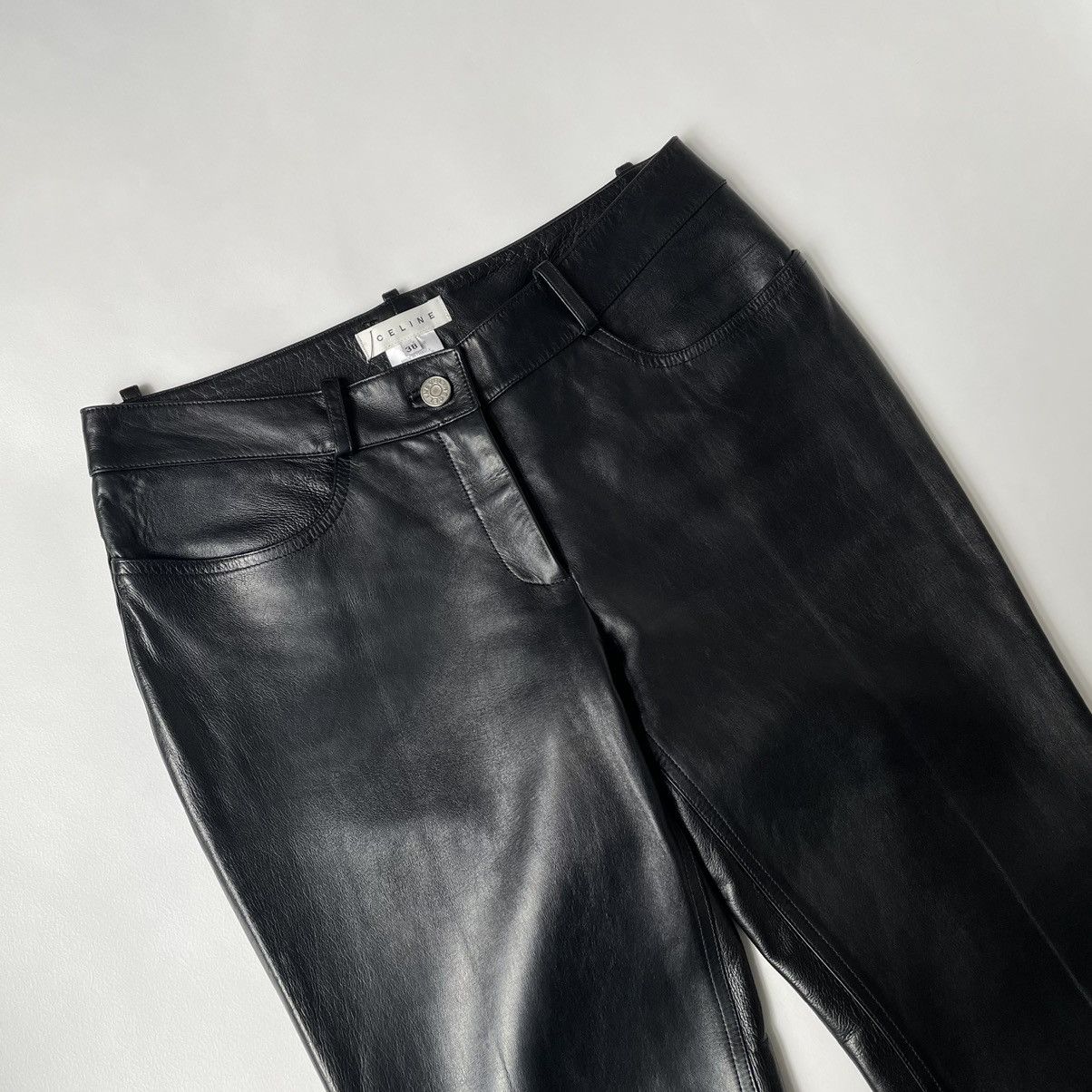 Celine Black Leather Flared Leg Trousers Size 28" / US 6 / IT 42 - 4 Thumbnail