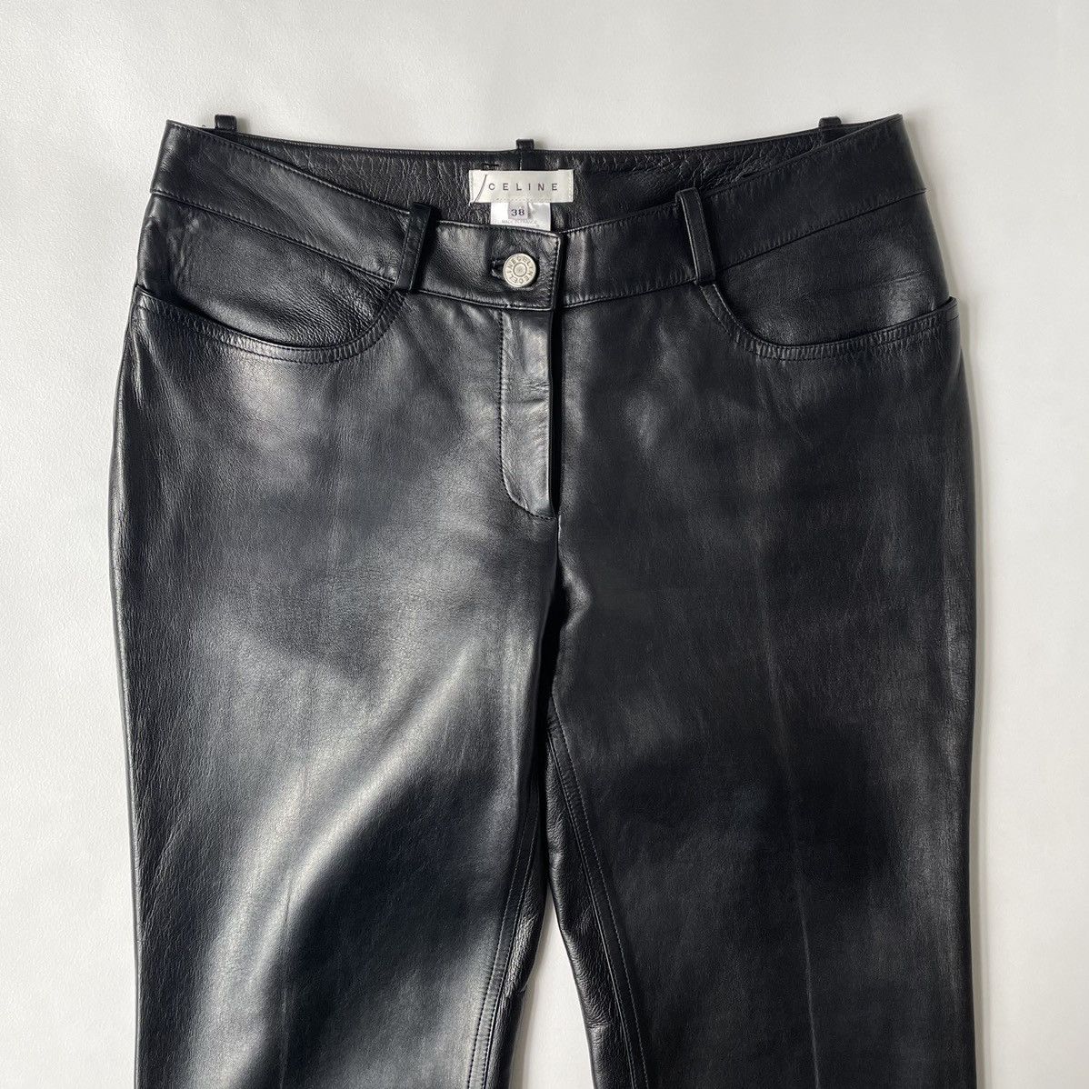 Celine Black Leather Flared Leg Trousers Size 28" / US 6 / IT 42 - 2 Thumbnail