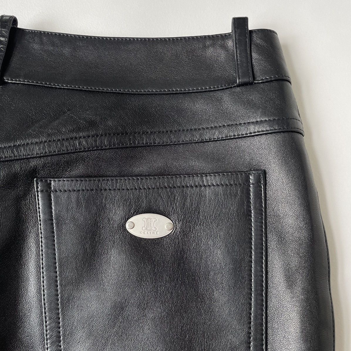 Celine Black Leather Flared Leg Trousers Size 28" / US 6 / IT 42 - 10 Thumbnail