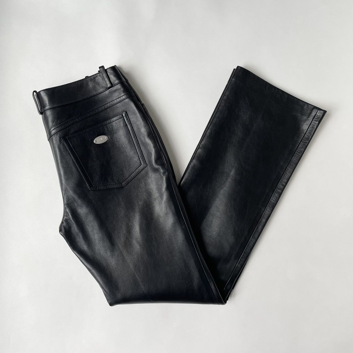Celine Black Leather Flared Leg Trousers Size 28" / US 6 / IT 42 - 12 Thumbnail