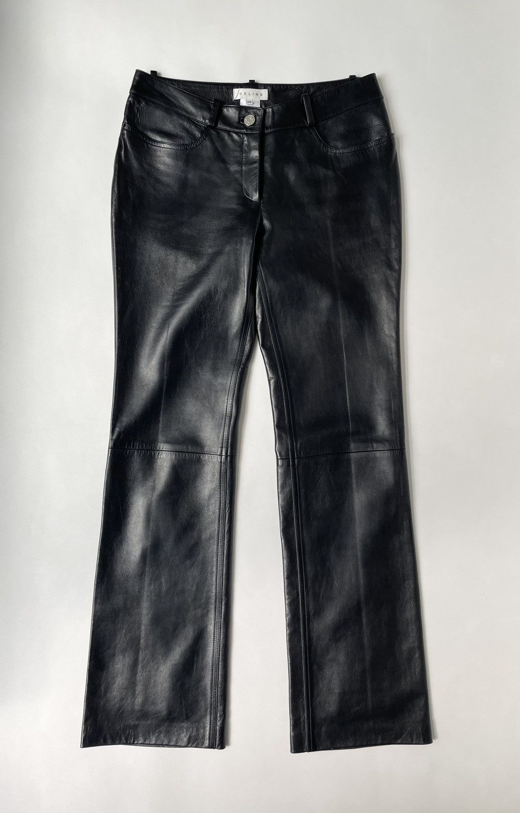 Celine Black Leather Flared Leg Trousers Size 28" / US 6 / IT 42 - 1 Thumbnail