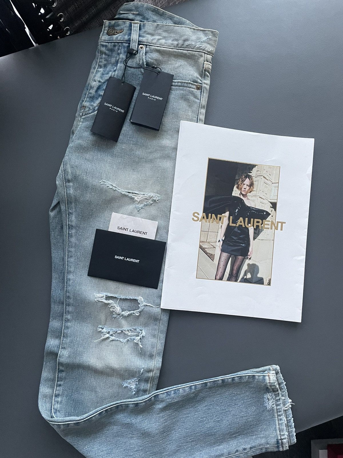 Hedi Slimane × Saint Laurent Paris × Yves Saint Laurent Super RARE Saint Laurent by Hedi Slimane Trash Crash Denim Size US 28 / EU 44 - 15 Thumbnail