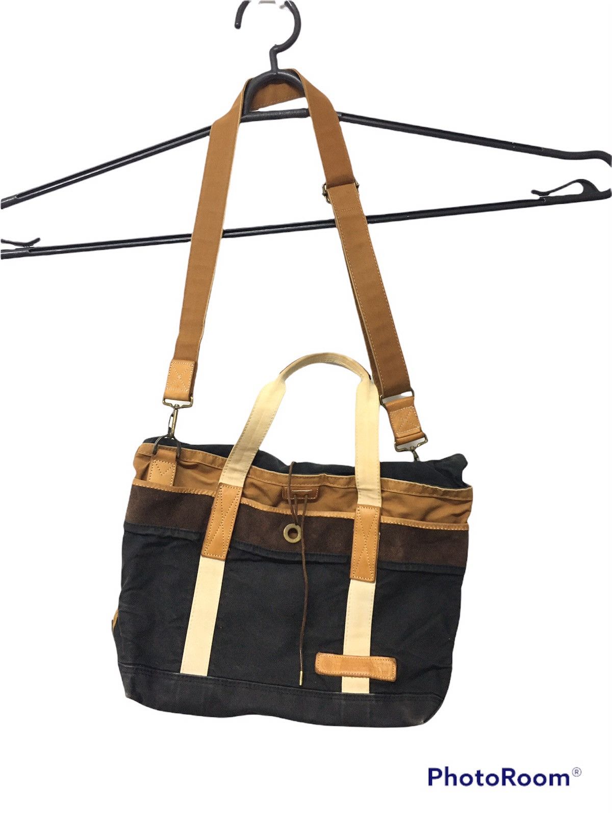 image of Masterpiece Master Tex Canvas 2 Way Crossbody/ Hand Carry in Brown, Men's