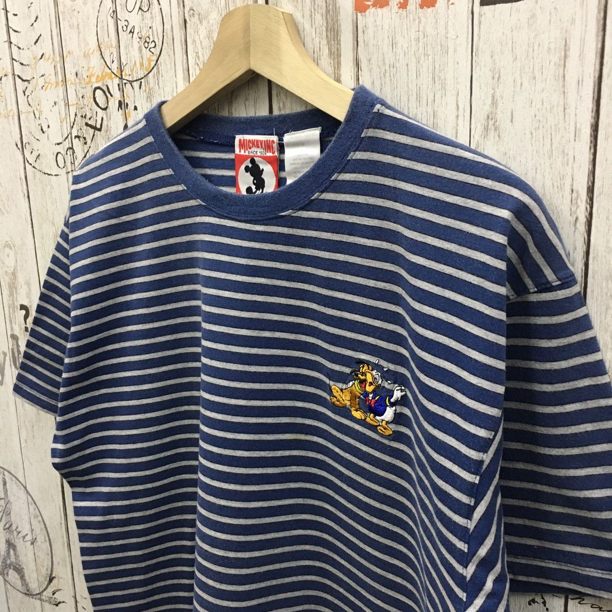 Cartoon Network × Vintage Vintage 90s Donald Duck & Pluto Embroidery Striped Tee Size US M / EU 48-50 / 2 - 2 Thumbnail