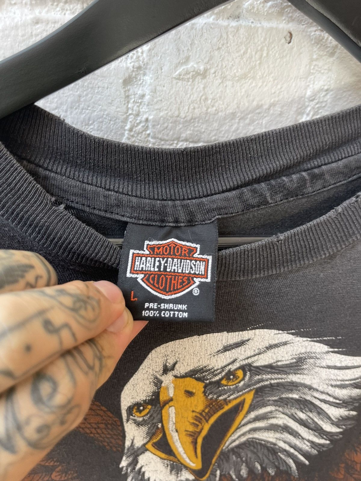 Harley Davidson × Vintage Vintage 90s THRASHED HARLEY OVERSIZE EAGLE SHIRT 4Gseller Size US L / EU 52-54 / 3 - 4 Thumbnail