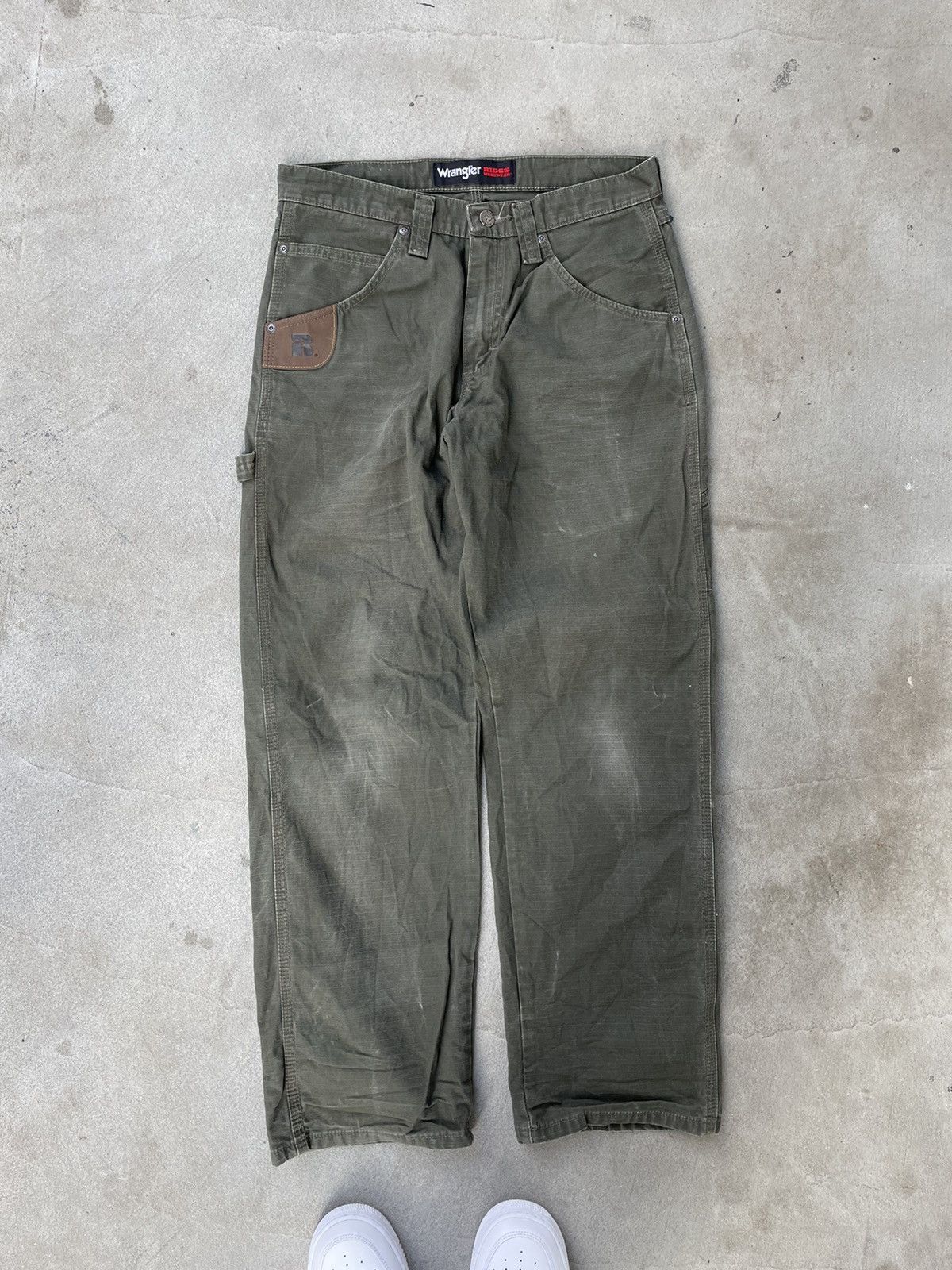 image of Vintage Wrangler Pants Cargo Riggs Ripstop in Faded Khaki Green, Men's (Size 30)