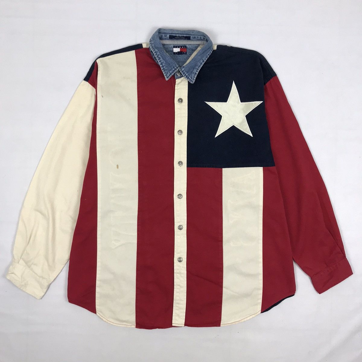 Tommy Hilfiger × Tommy Jeans × Vintage Vintage Tommy Hilfiger American Flag Shirt Size US XL / EU 56 / 4 - 2 Thumbnail