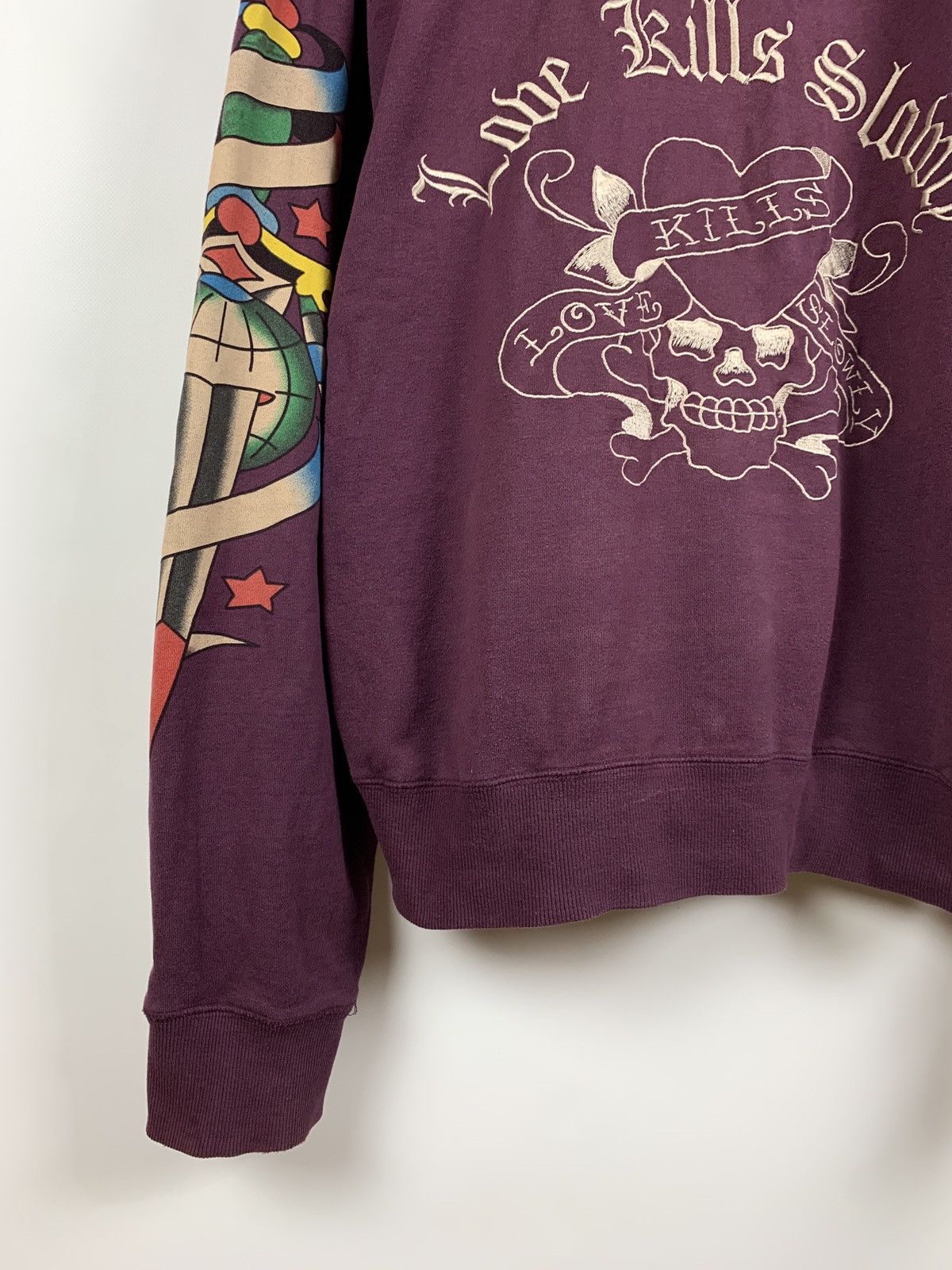 Christian Audigier Vintage Ed Hardy Purple Love Kills Slowly Skull Y2K Hoodie Size US XL / EU 56 / 4 - 8 Thumbnail