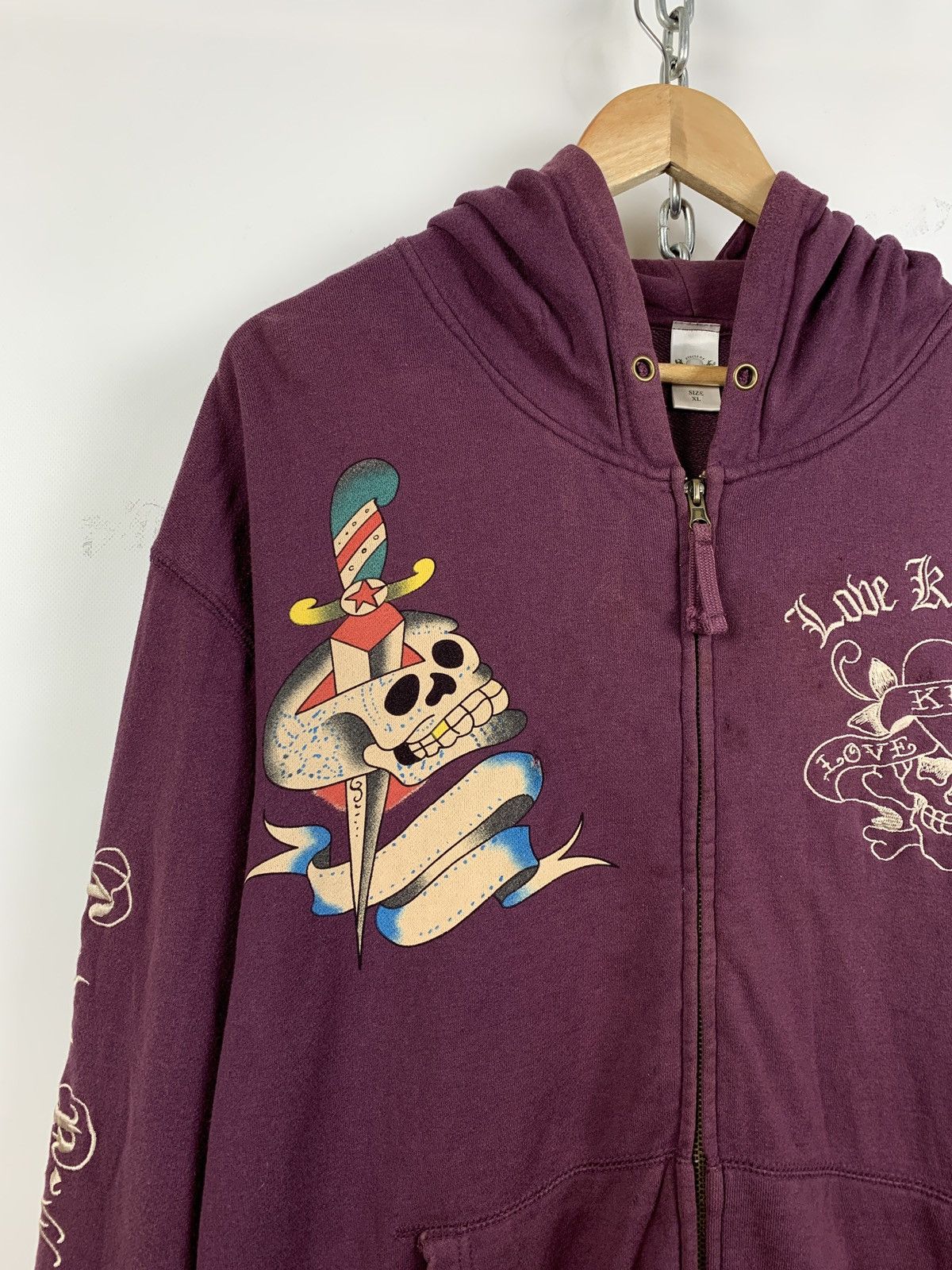 Christian Audigier Vintage Ed Hardy Purple Love Kills Slowly Skull Y2K Hoodie Size US XL / EU 56 / 4 - 11 Thumbnail