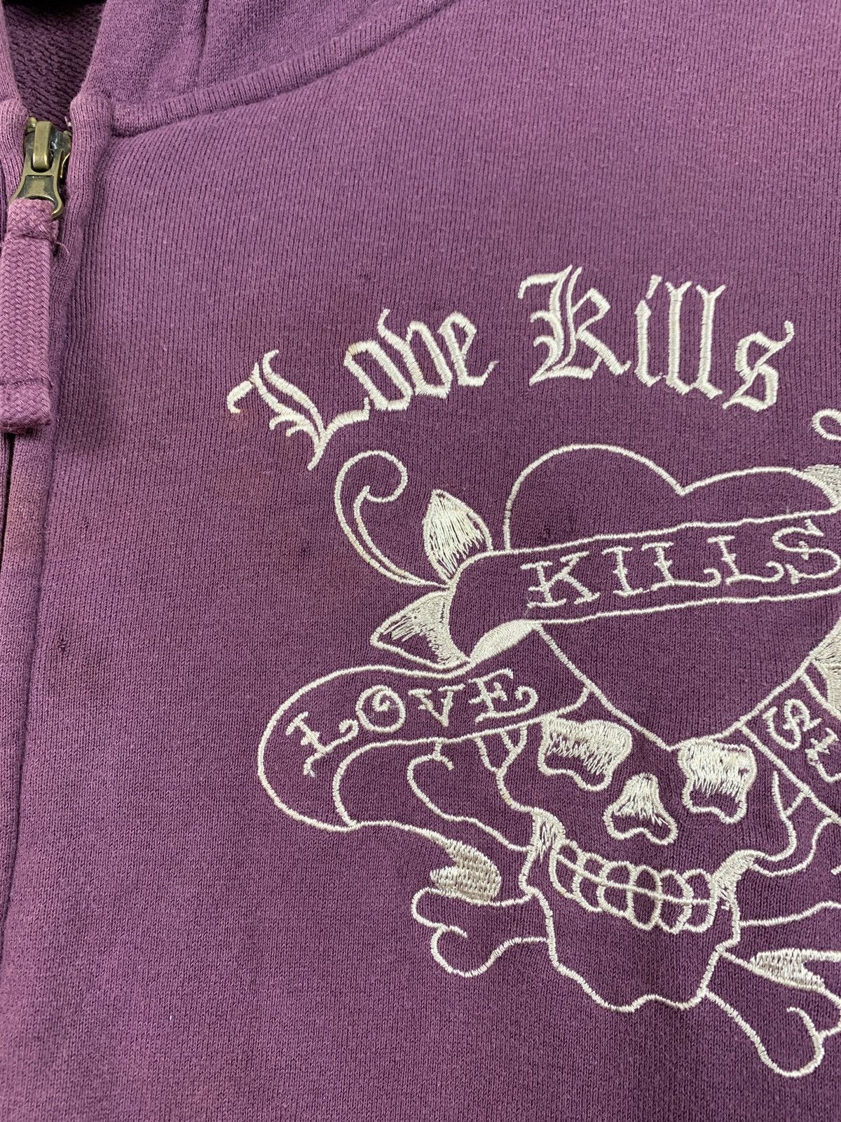 Christian Audigier Vintage Ed Hardy Purple Love Kills Slowly Skull Y2K Hoodie Size US XL / EU 56 / 4 - 16 Thumbnail
