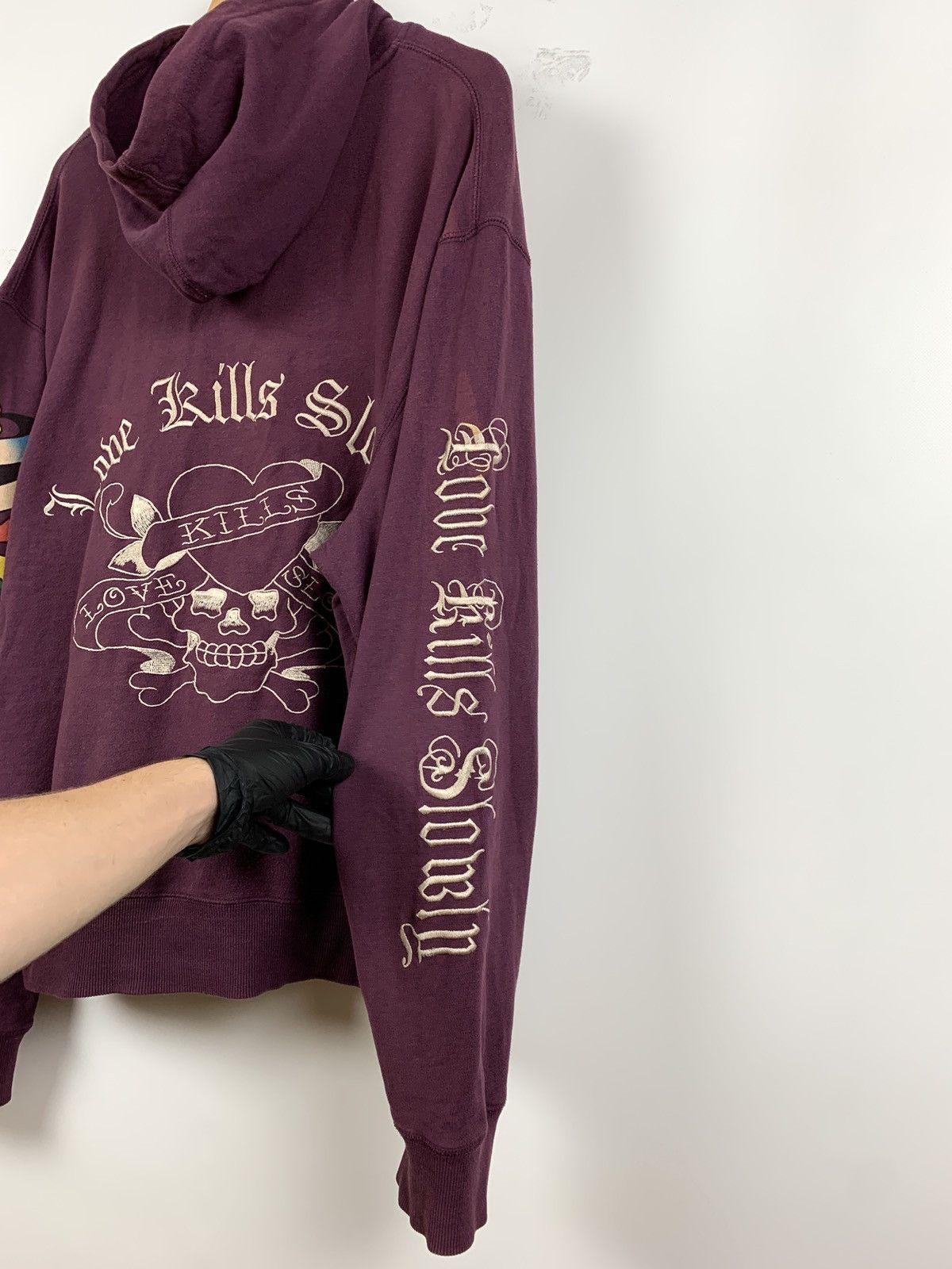 Christian Audigier Vintage Ed Hardy Purple Love Kills Slowly Skull Y2K Hoodie Size US XL / EU 56 / 4 - 6 Thumbnail