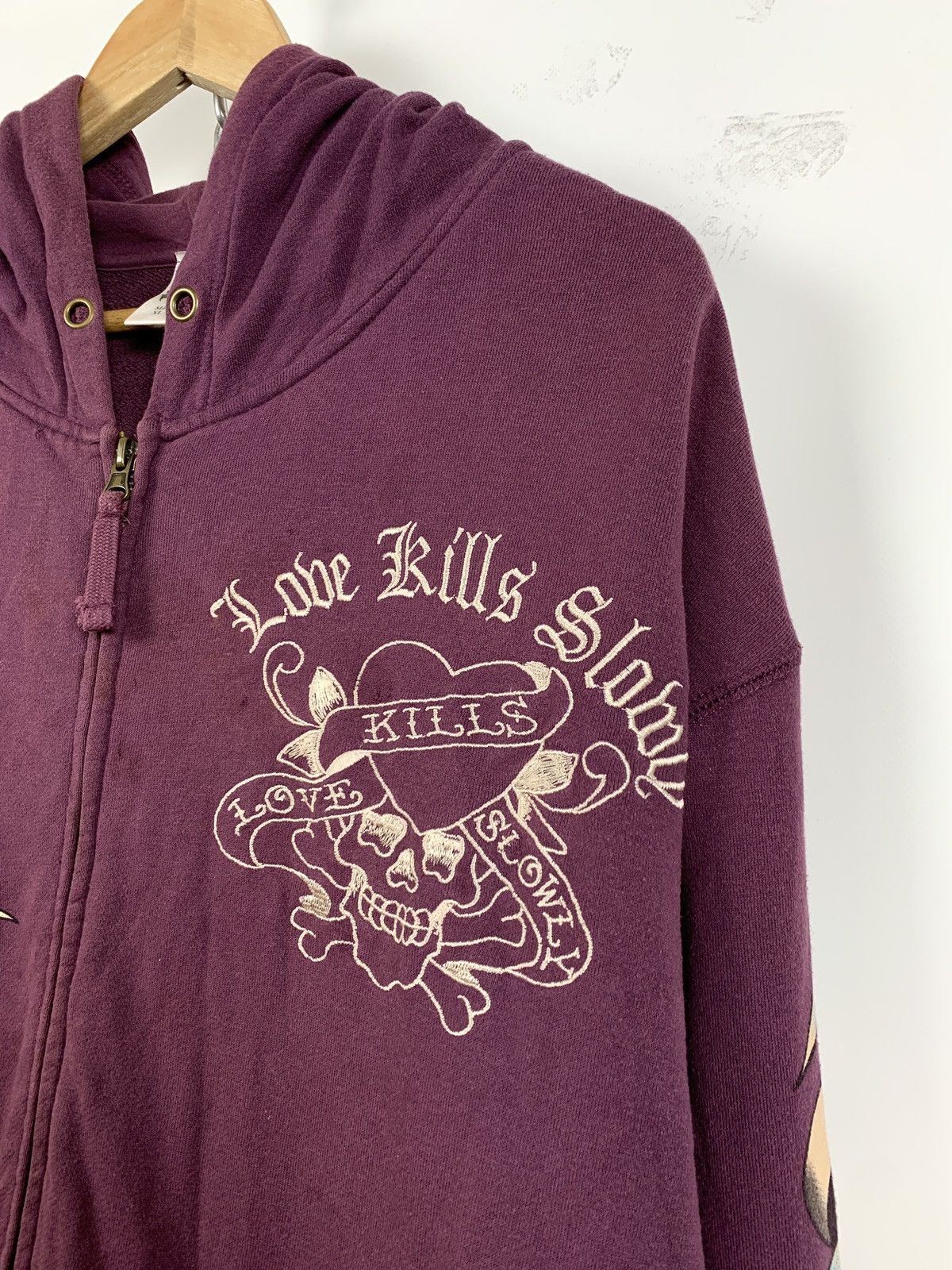 Christian Audigier Vintage Ed Hardy Purple Love Kills Slowly Skull Y2K Hoodie Size US XL / EU 56 / 4 - 12 Thumbnail