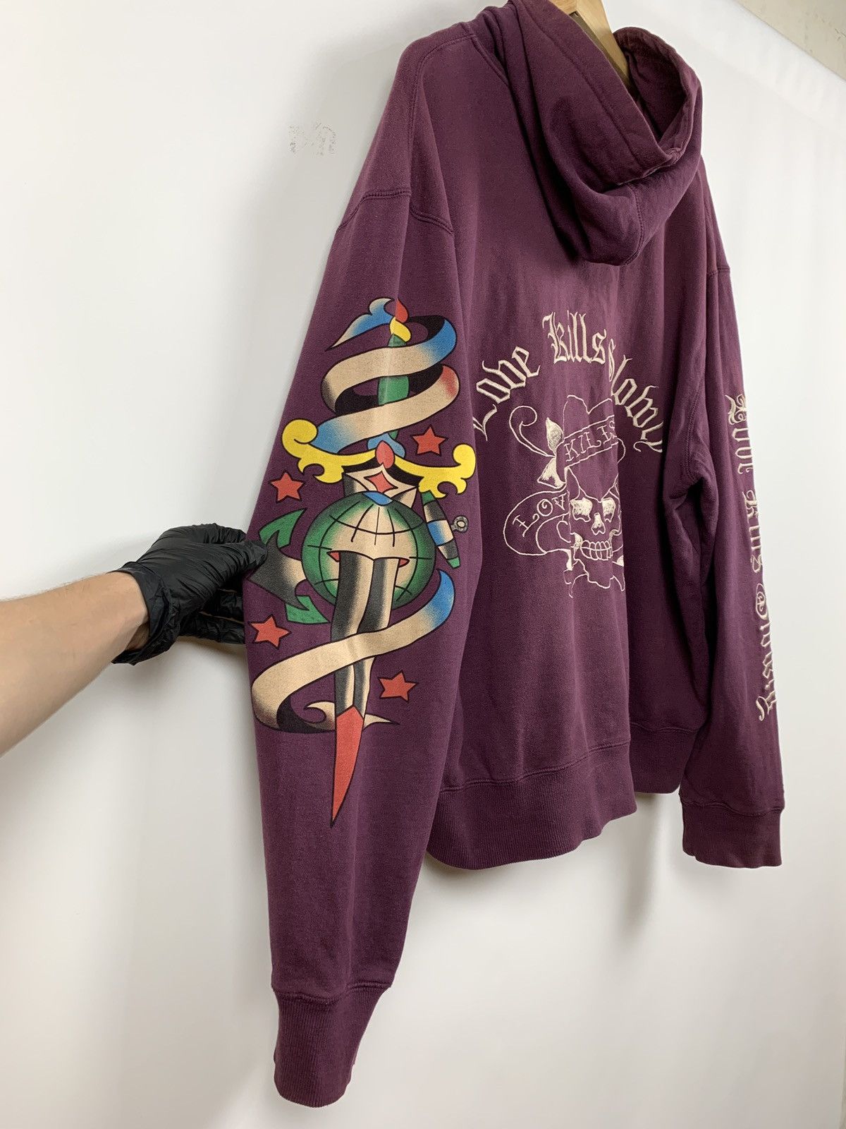 Christian Audigier Vintage Ed Hardy Purple Love Kills Slowly Skull Y2K Hoodie Size US XL / EU 56 / 4 - 3 Thumbnail