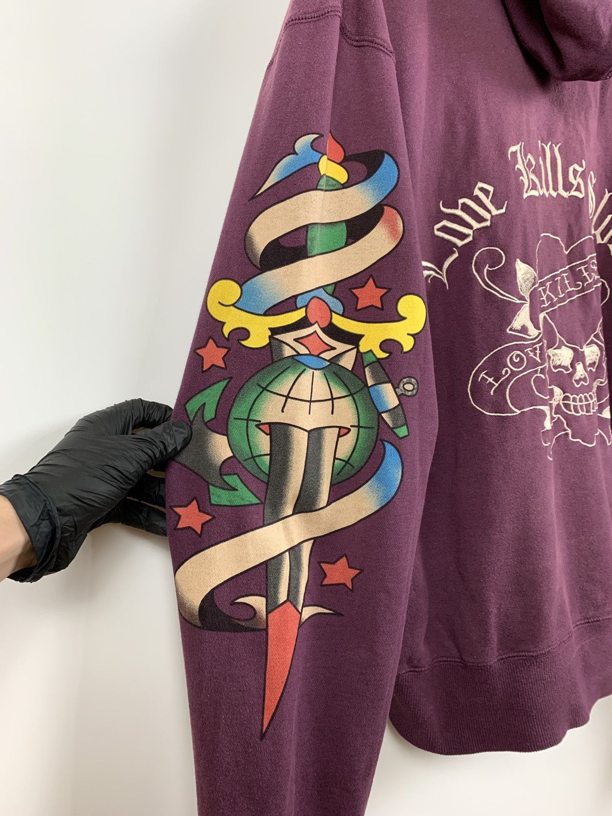 Christian Audigier Vintage Ed Hardy Purple Love Kills Slowly Skull Y2K Hoodie Size US XL / EU 56 / 4 - 7 Thumbnail