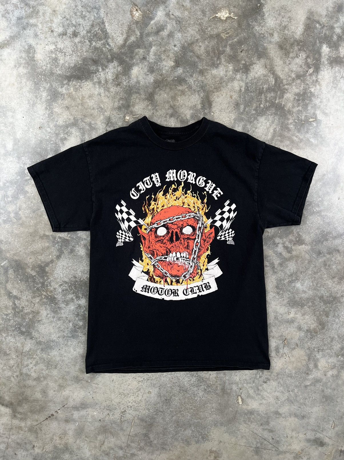 Vintage City Morgue Racing Motor Club Flaming Tee Black Large Size US L / EU 52-54 / 3 - 1 Thumbnail